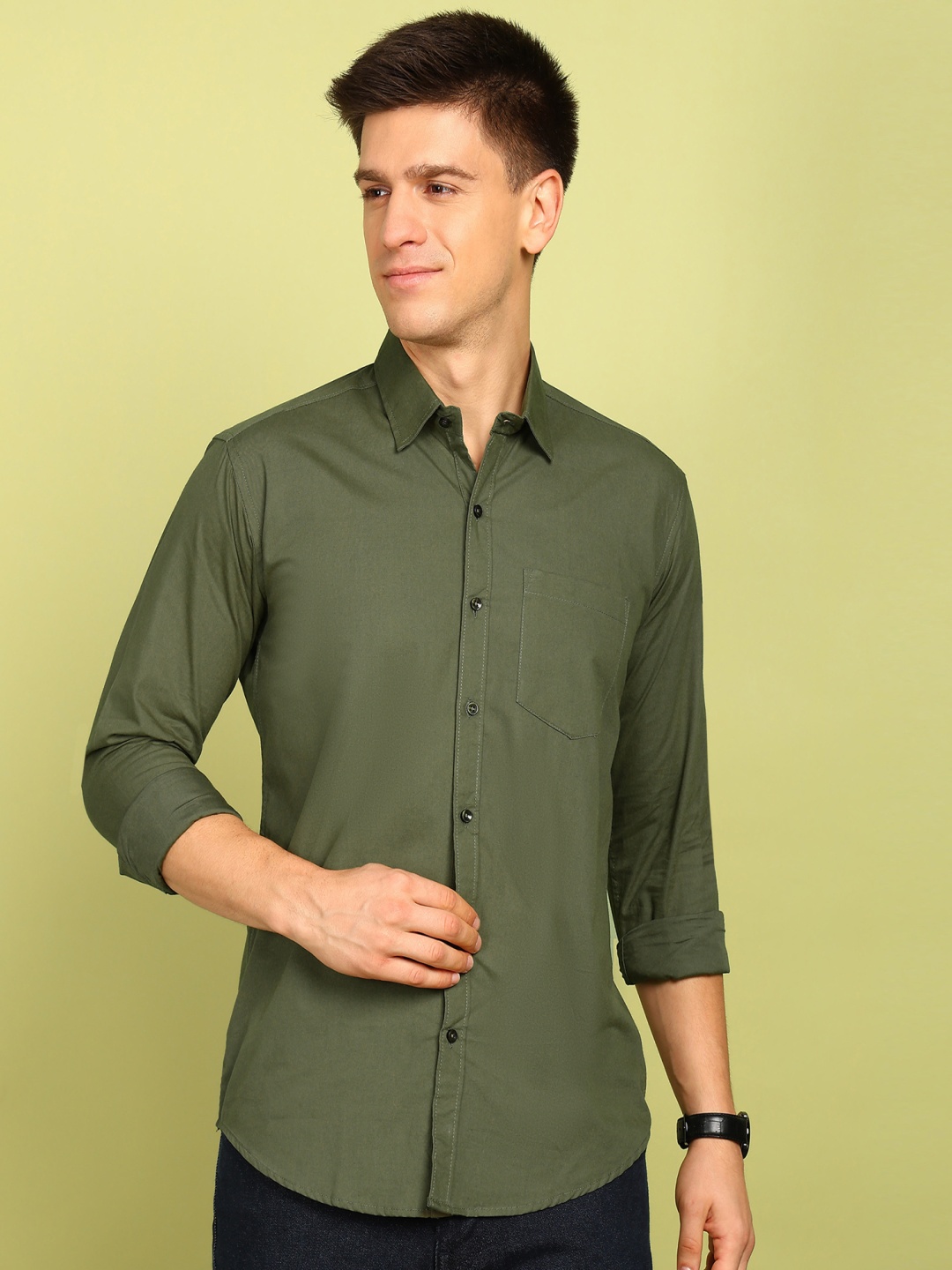 

PulseIQ Men Slim Fit Opaque Formal Shirt, Green