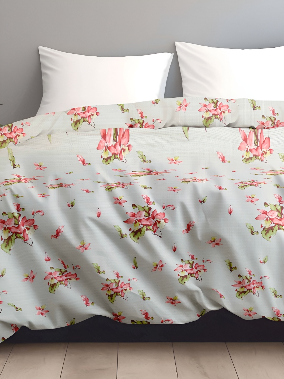 

LINENWALAS Happy Sleeping Red & Pink Printed Pure Cotton Single Bed SizeDuvetCover