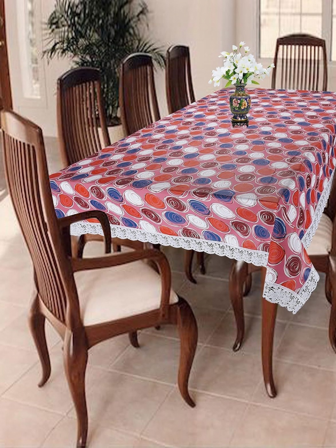 

Homerz Pink Geometric Printed Plastic 6-Seater Table Cover