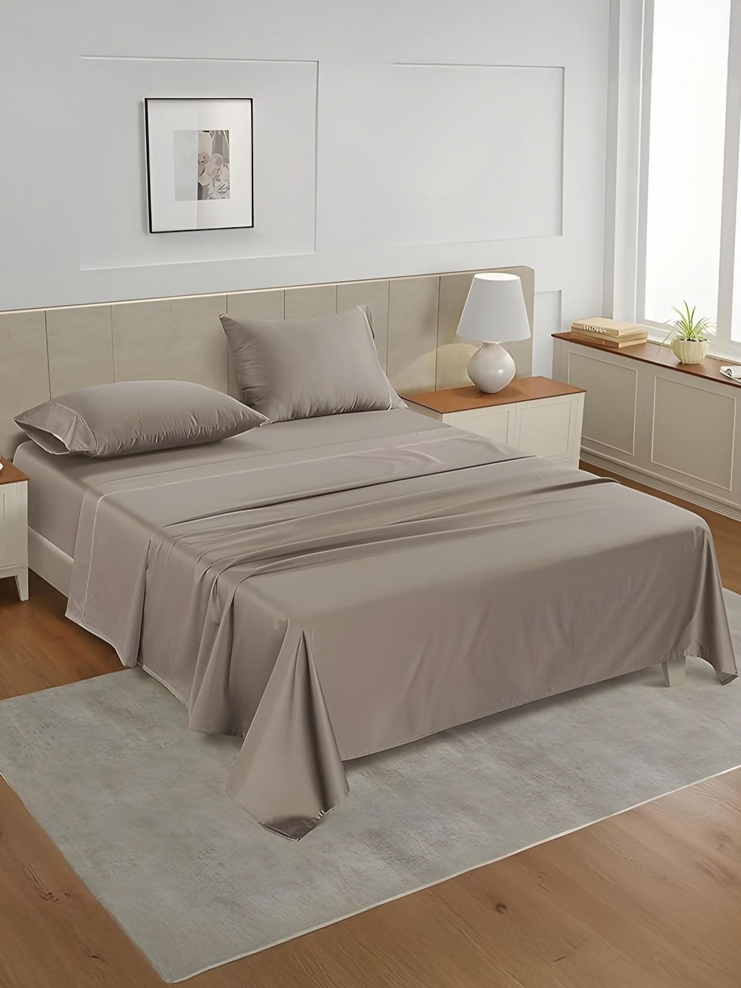 

LANE LINEN Taupe King Bedsheet with 2 Pillow Covers