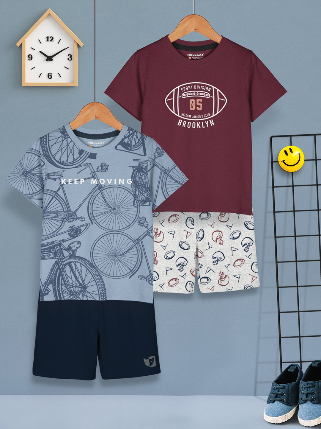 

HELLCAT Boys Printed T-shirt with Shorts, Blue