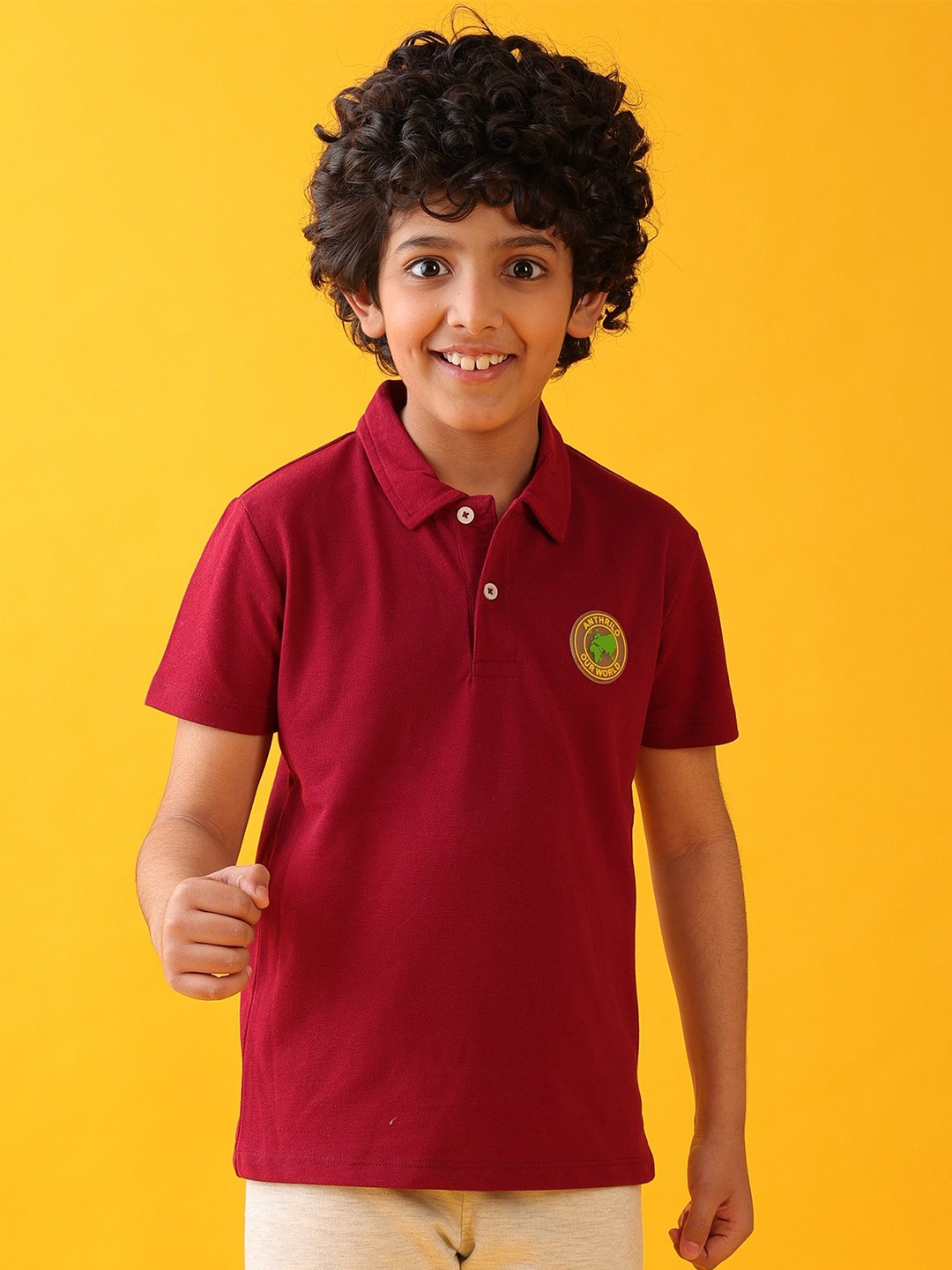 

Anthrilo Boys Printed Applique T-shirt, Maroon