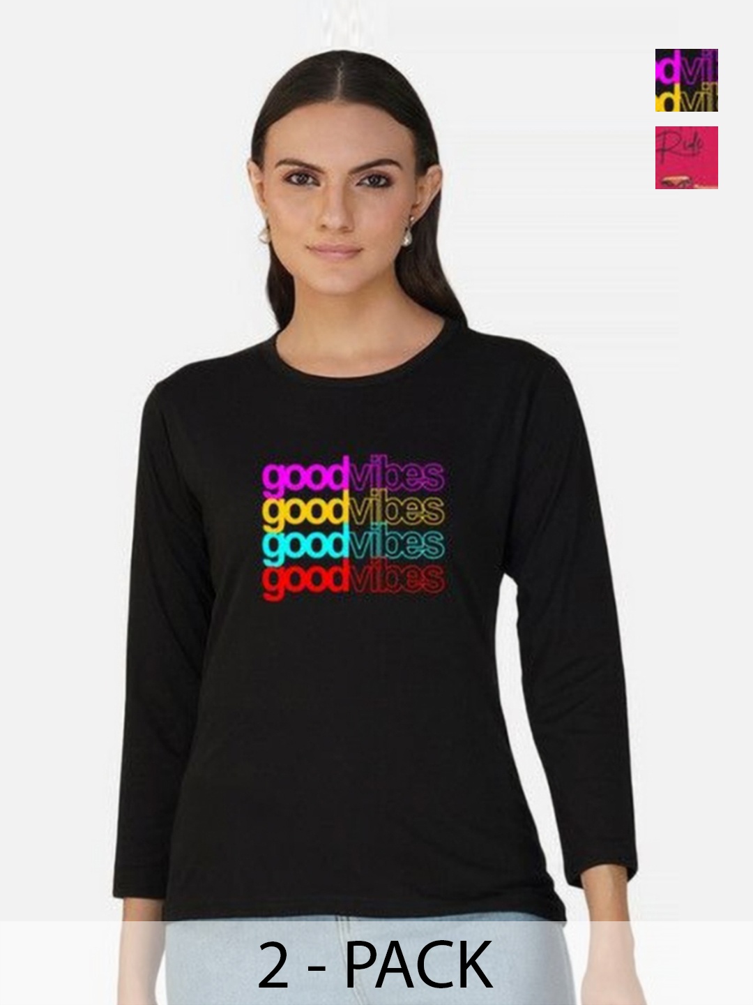 

Metronaut Women 2 Printed Bio Finish Applique T-shirt, Black