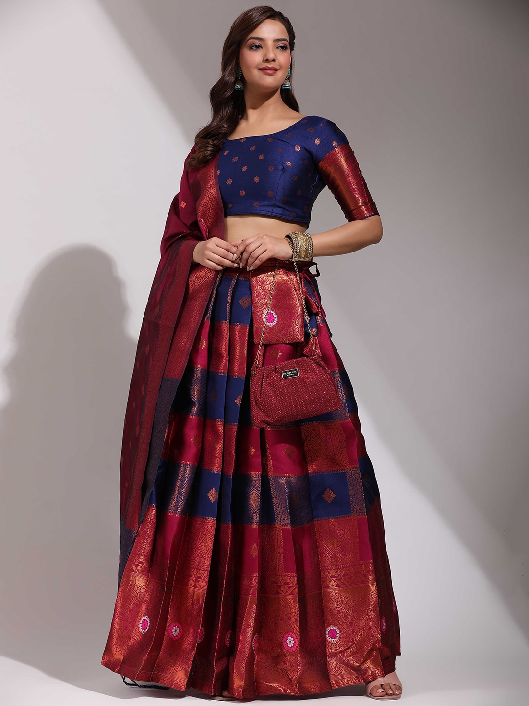 

Payu Semi-Stitched Lehenga & Unstitched Blouse With Dupatta, Navy blue