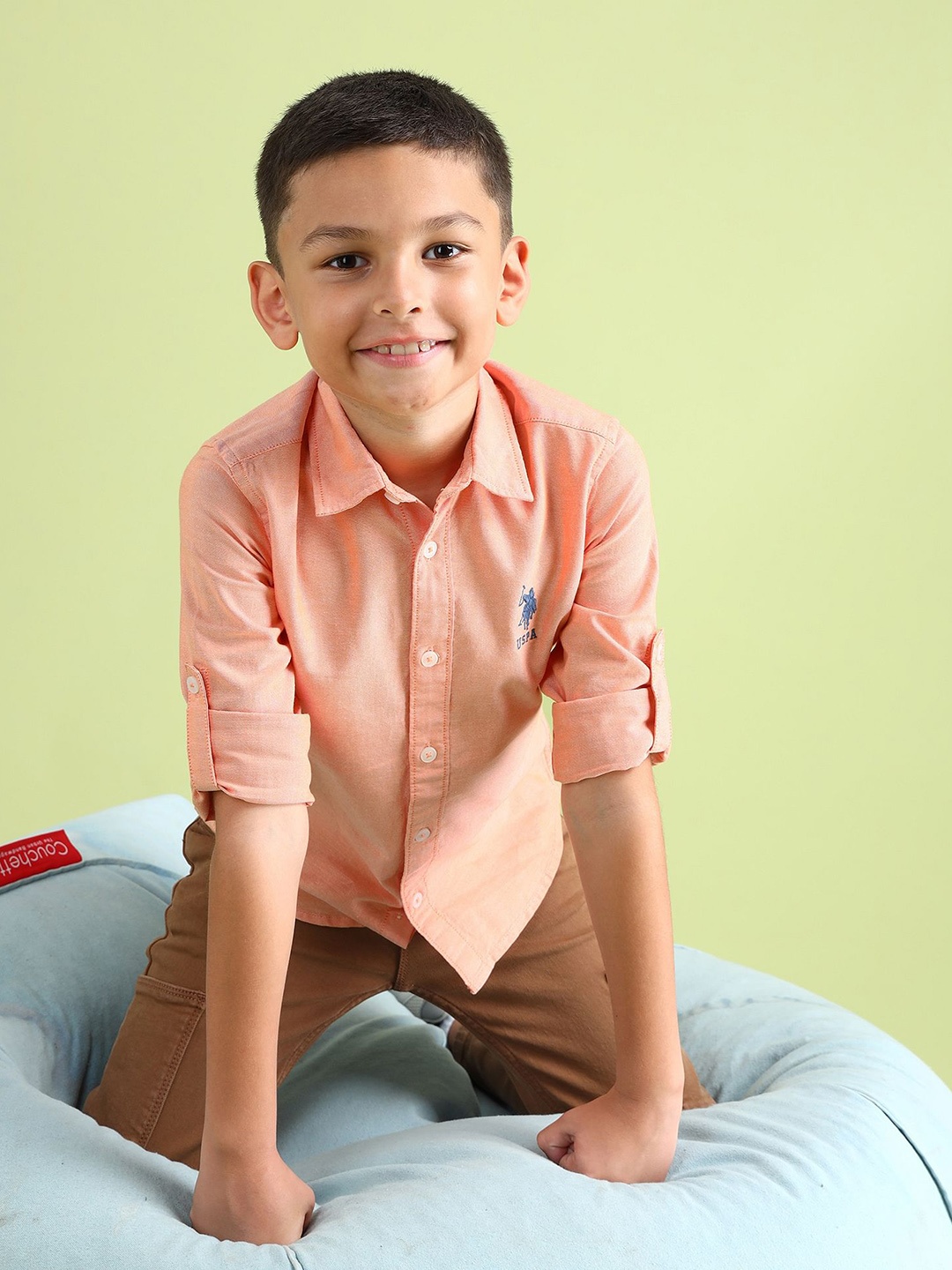 

U.S. Polo Assn. Kids Boys Spread Collar Pure Cotton Casual Shirt, Orange
