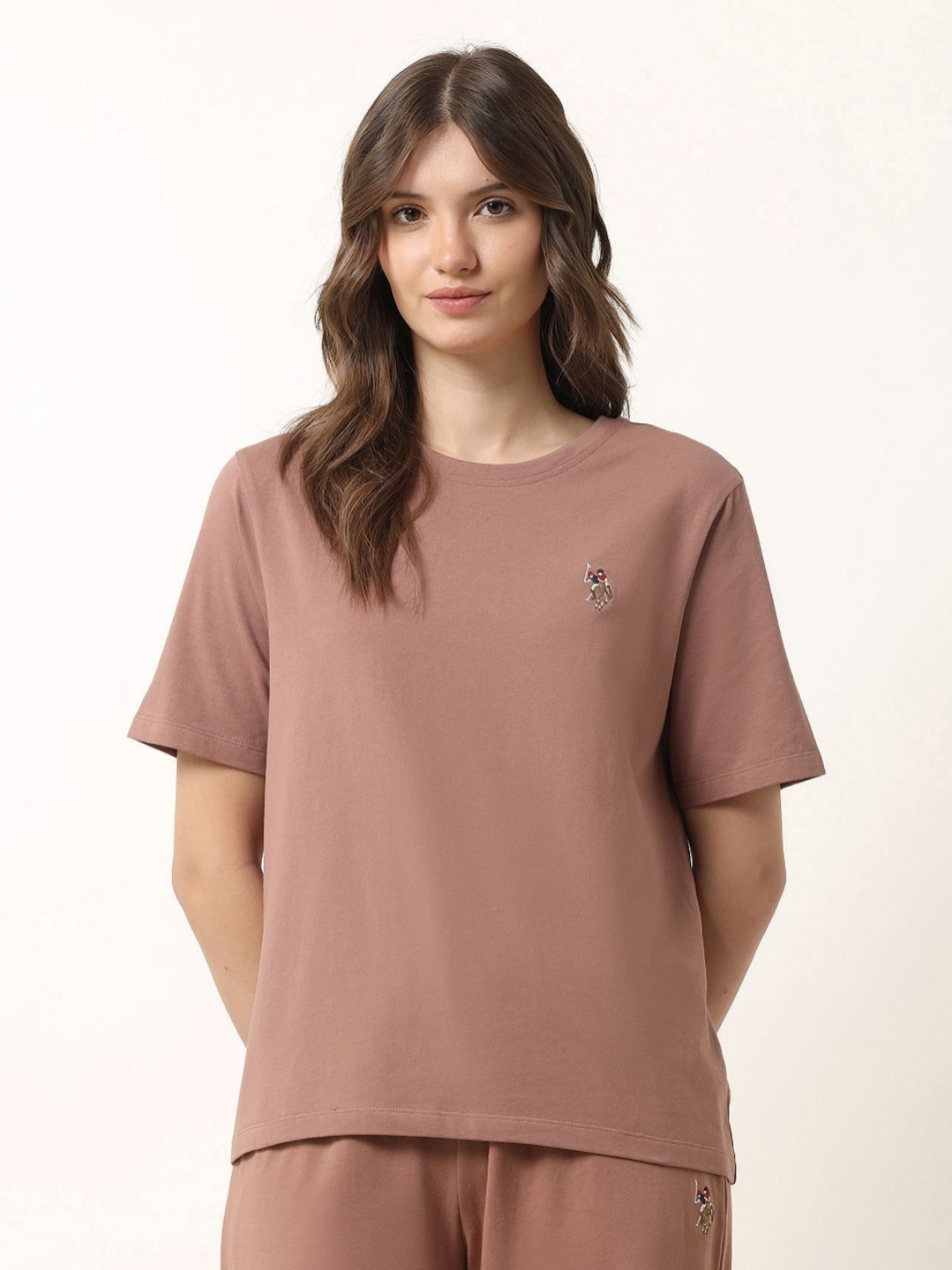 

U.S. Polo Assn. Women Women Brand Logo Boxy T-shirt, Beige