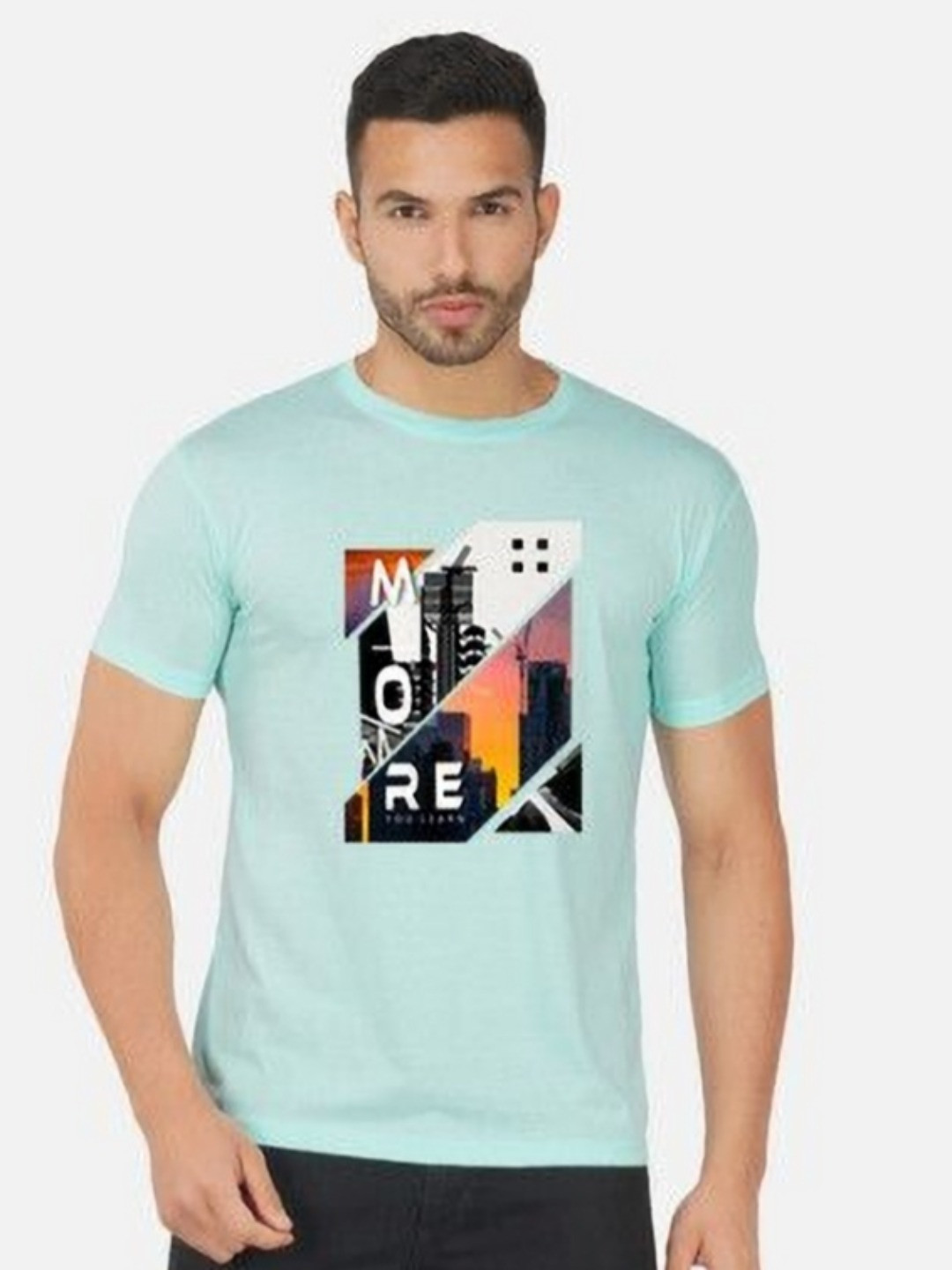 

GLOBAL NOMAD Men 2 Printed Bio Finish Applique T-shirt, Turquoise blue