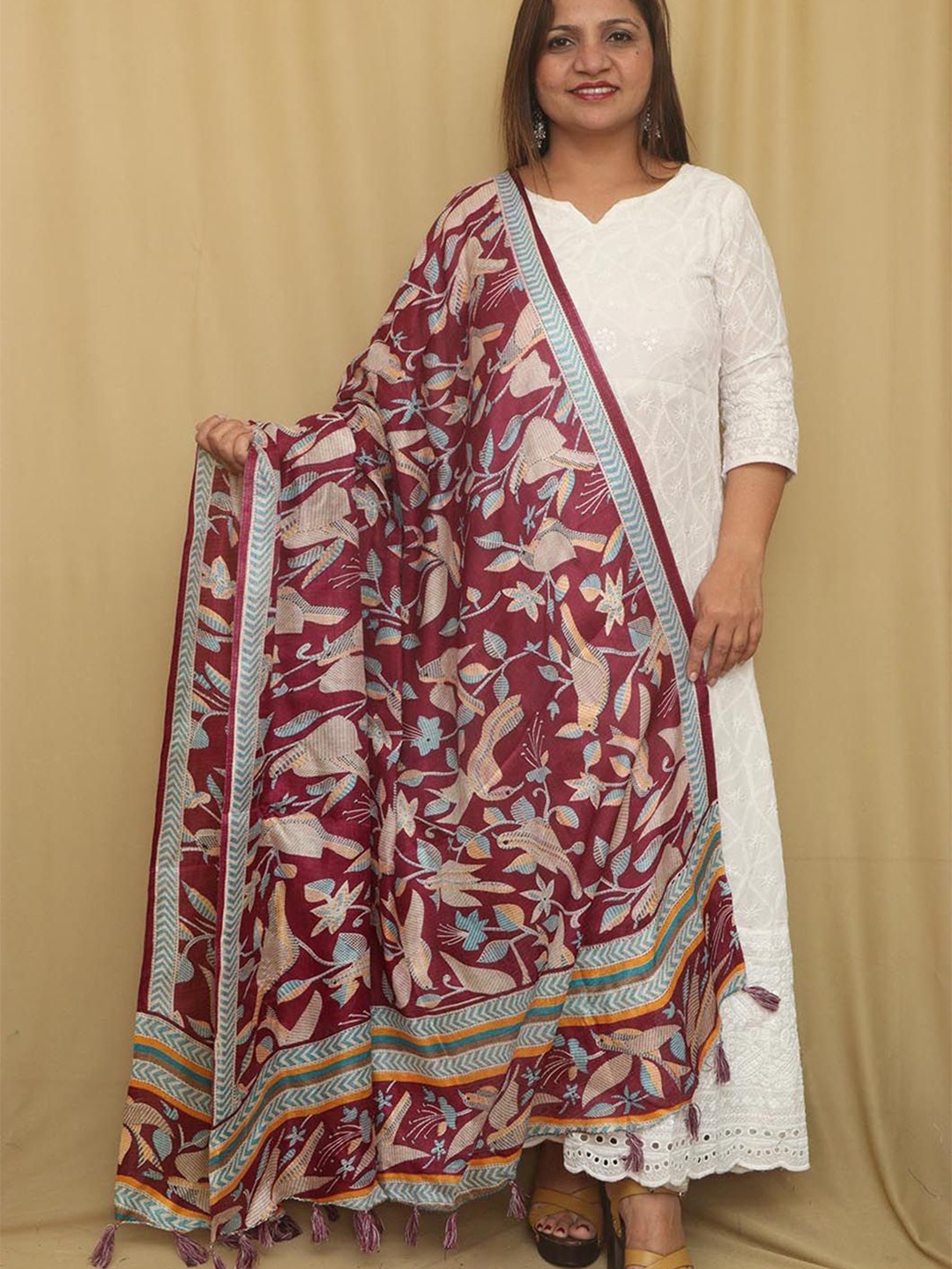 

Luxurionworld Printed Art Silk Dupatta, Purple