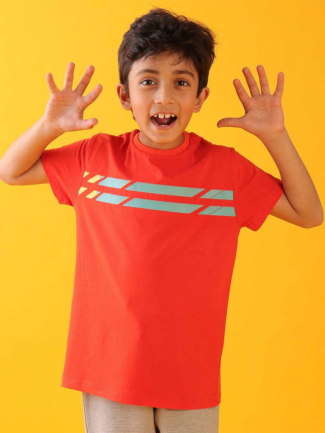 

Anthrilo Boys Printed Applique T-shirt, Orange