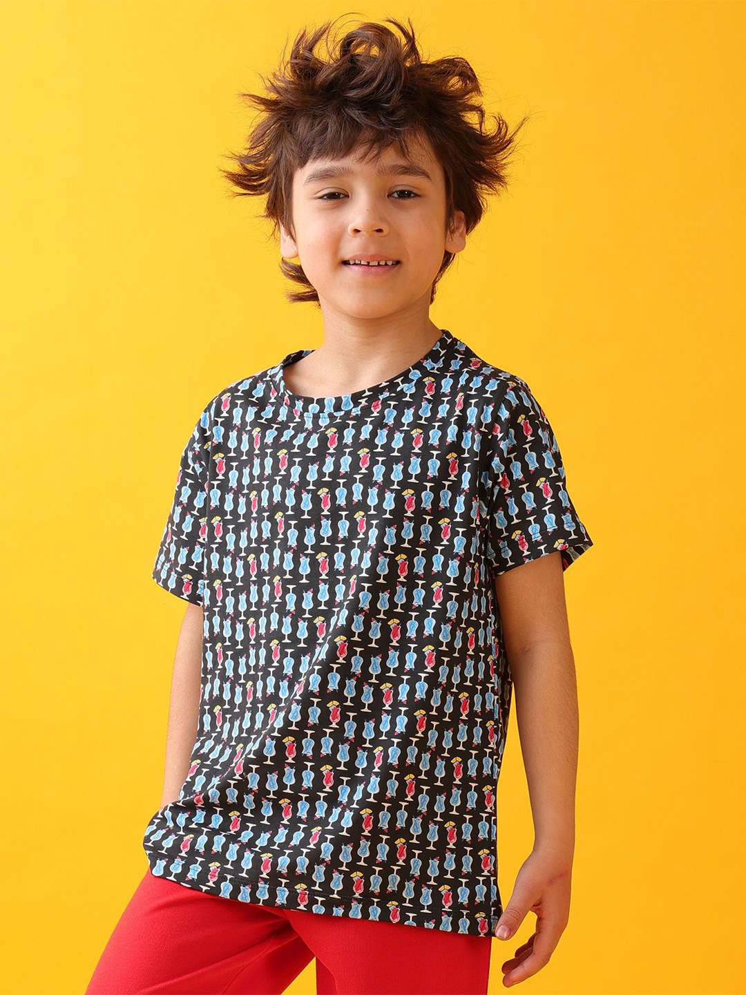 

Anthrilo Boys Printed Pockets T-shirt, Black