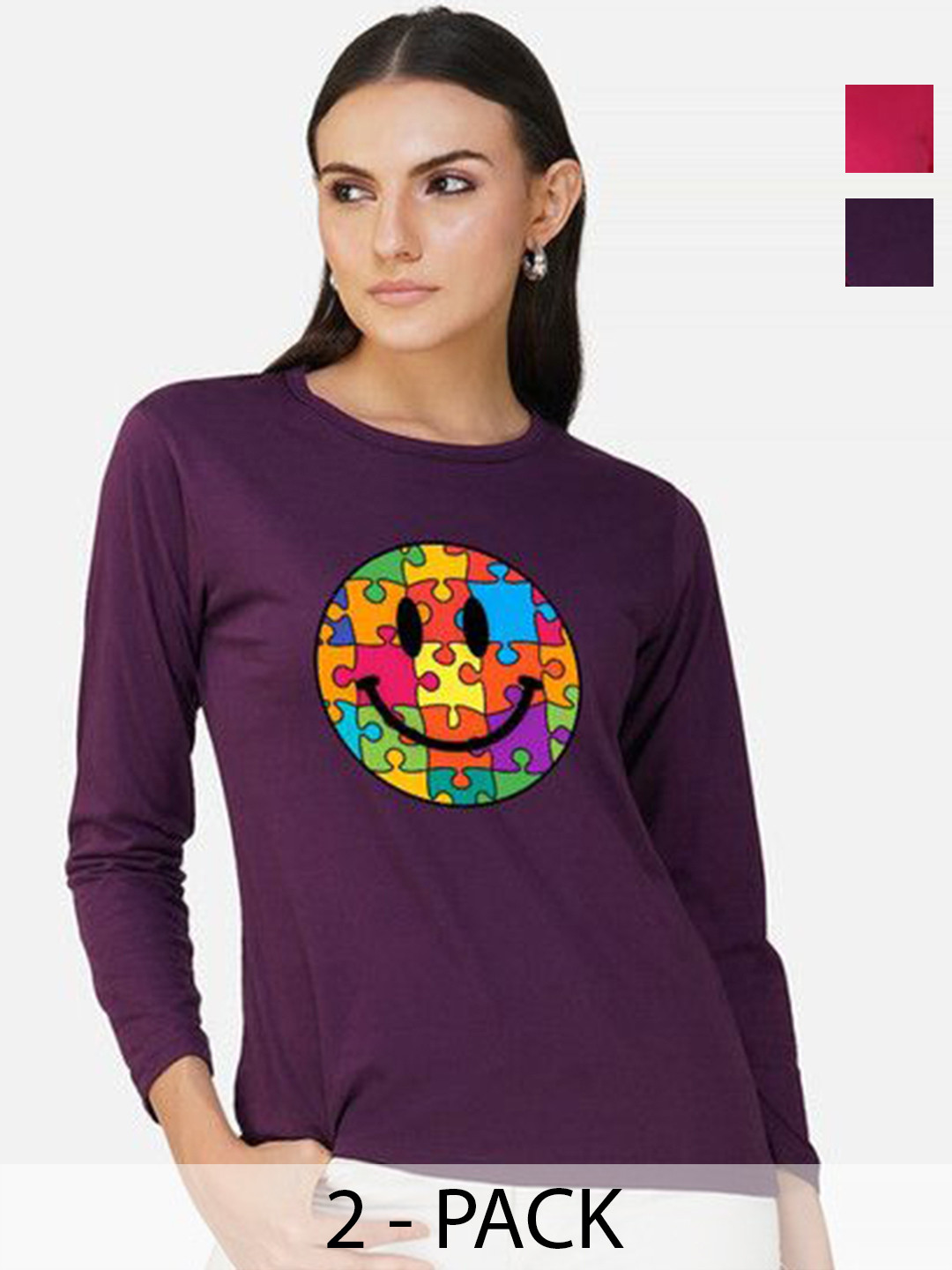 

Metronaut Women 2 Printed Bio Finish Applique T-shirt, Purple