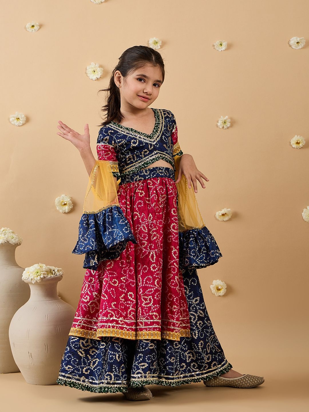 

pspeaches Girls Printed Ready to Wear Lehenga &, Blue