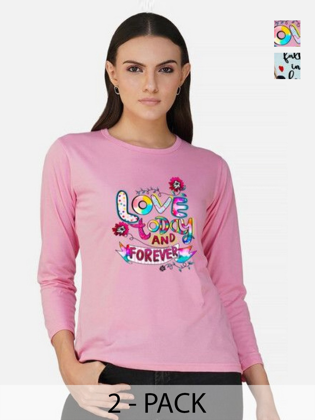 

Metronaut Women Pack of 2 Bio Finish Graphic Printed Round Neck Cotton T-shirts, Pink