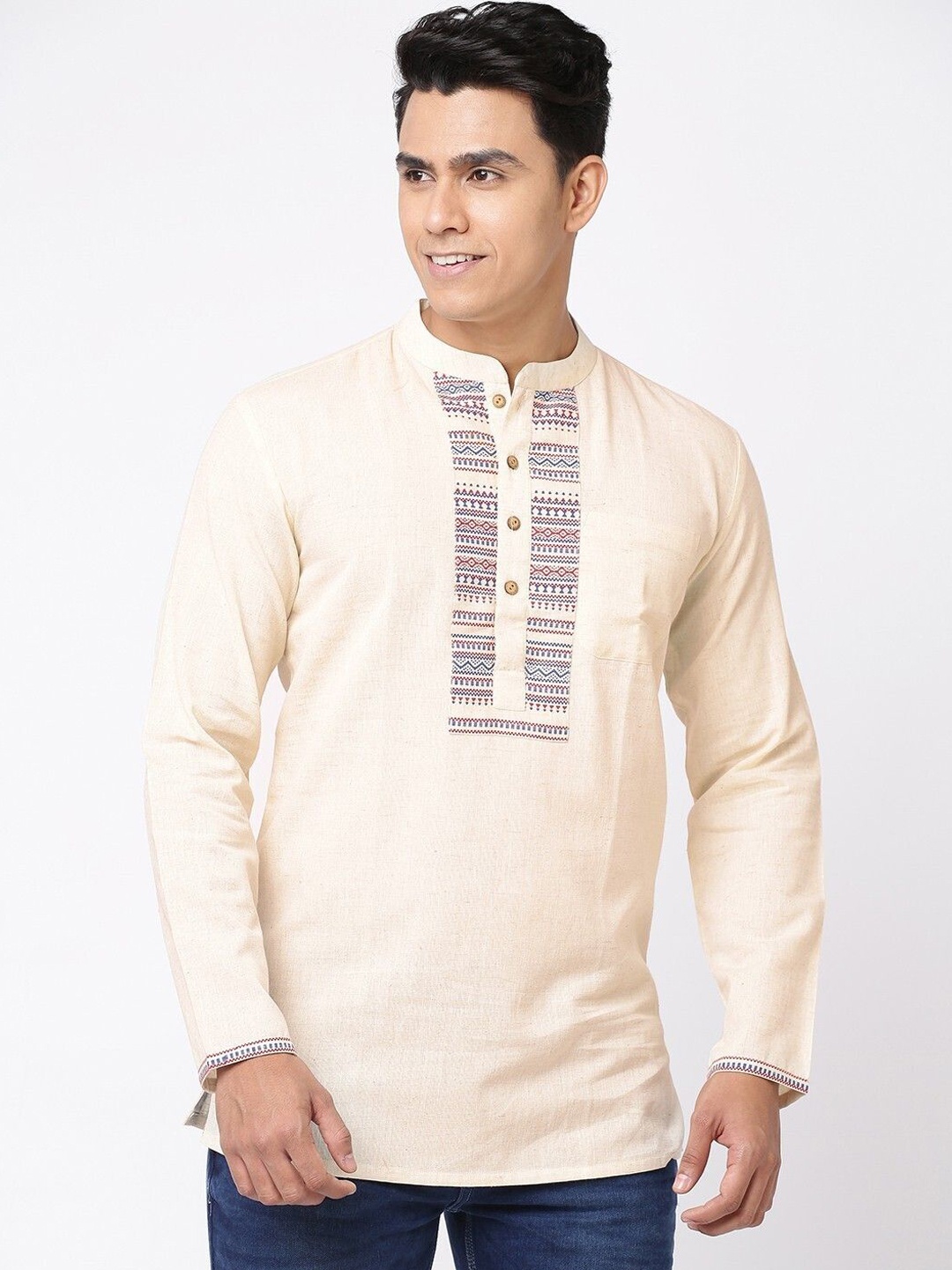 

Arch element Men Yoke Design Patchwork Kurta, White