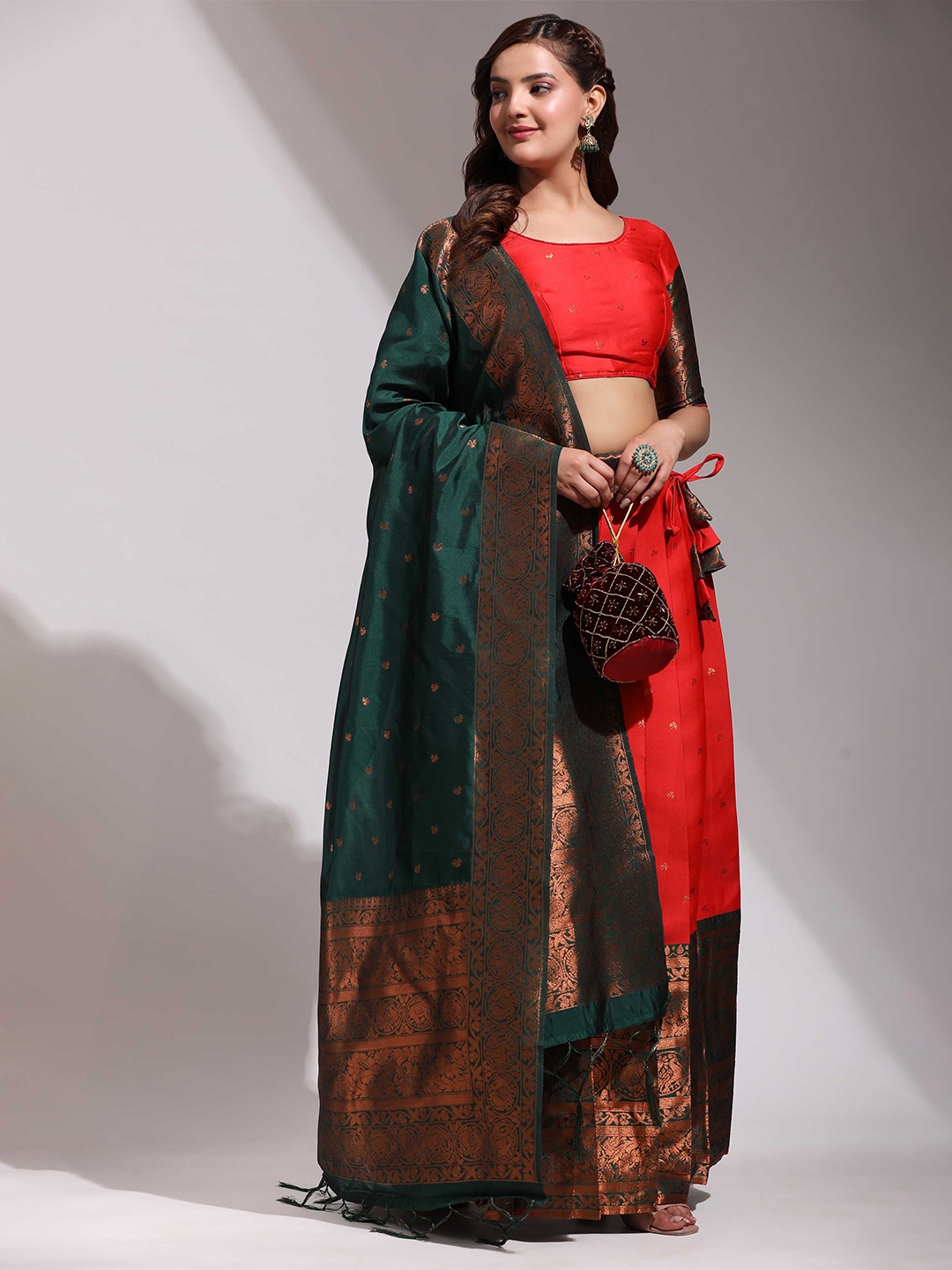

Payu Semi-Stitched Lehenga & Unstitched Blouse With Dupatta, Red