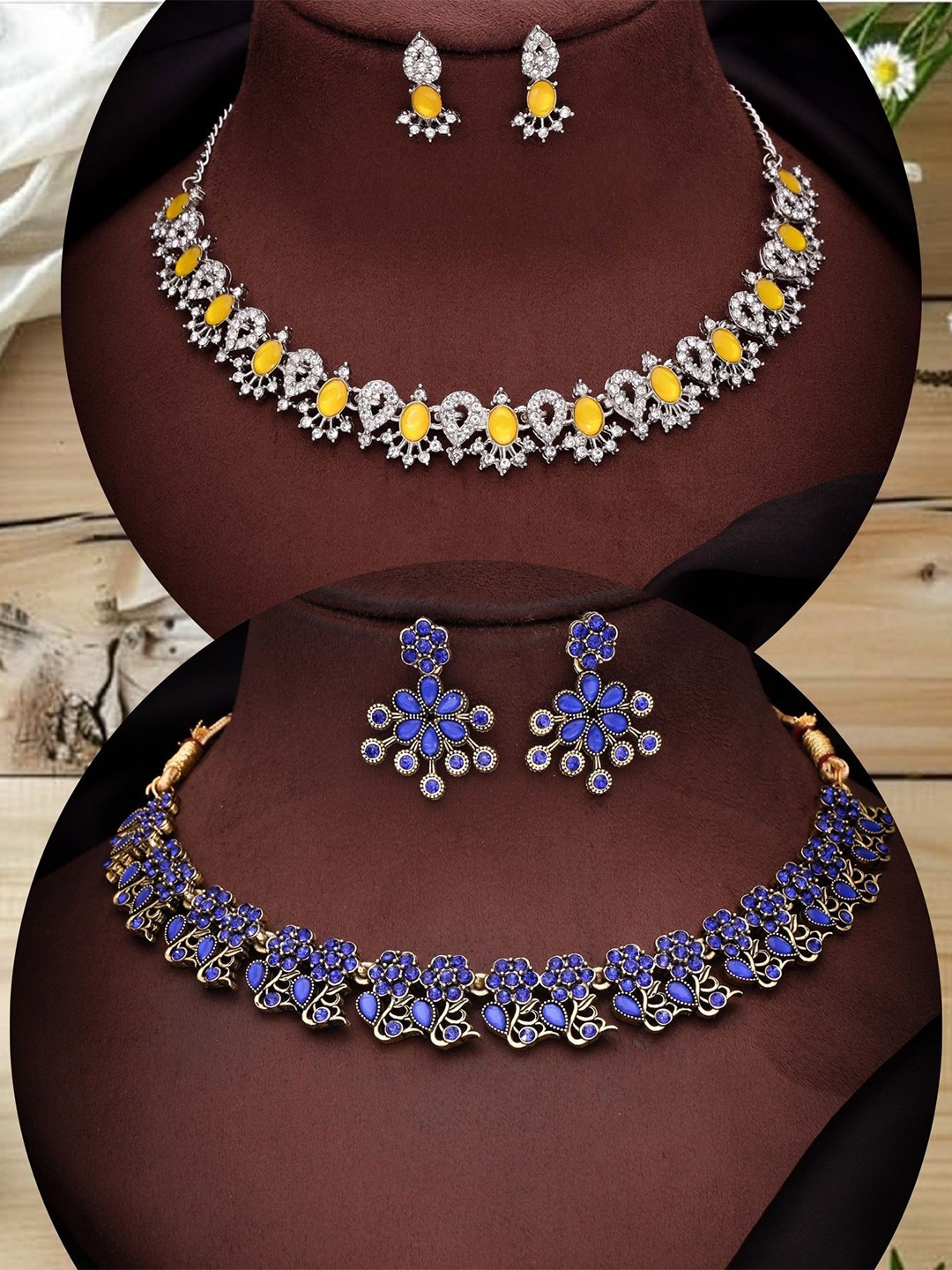 

DIVASTRI Set Of 2 Sliver-Plated American Diamond-Studded Jewellery Set, Silver