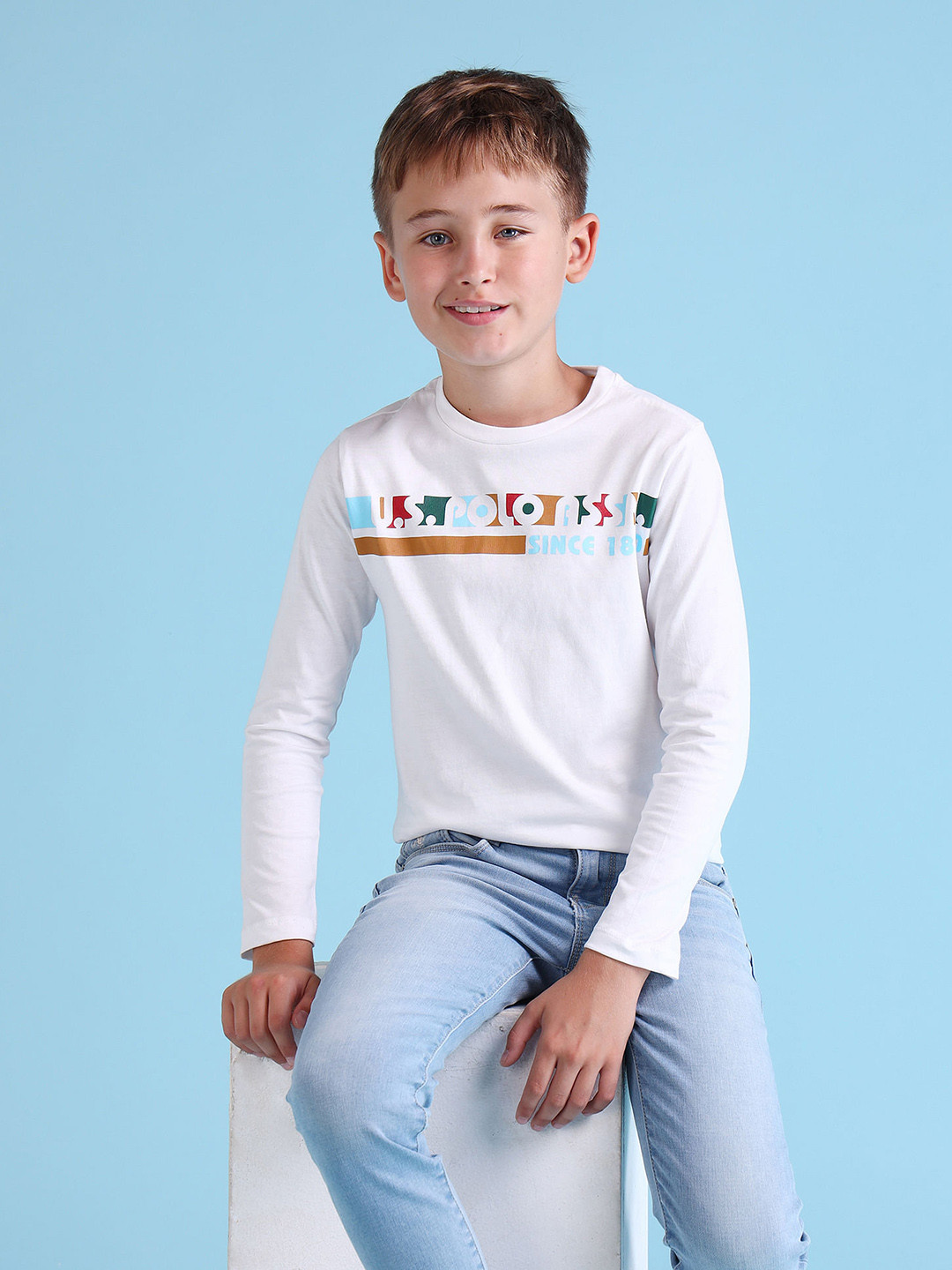 

U.S. Polo Assn. Kids Boys Brand Logo Printed Pure Cotton T-shirt, White