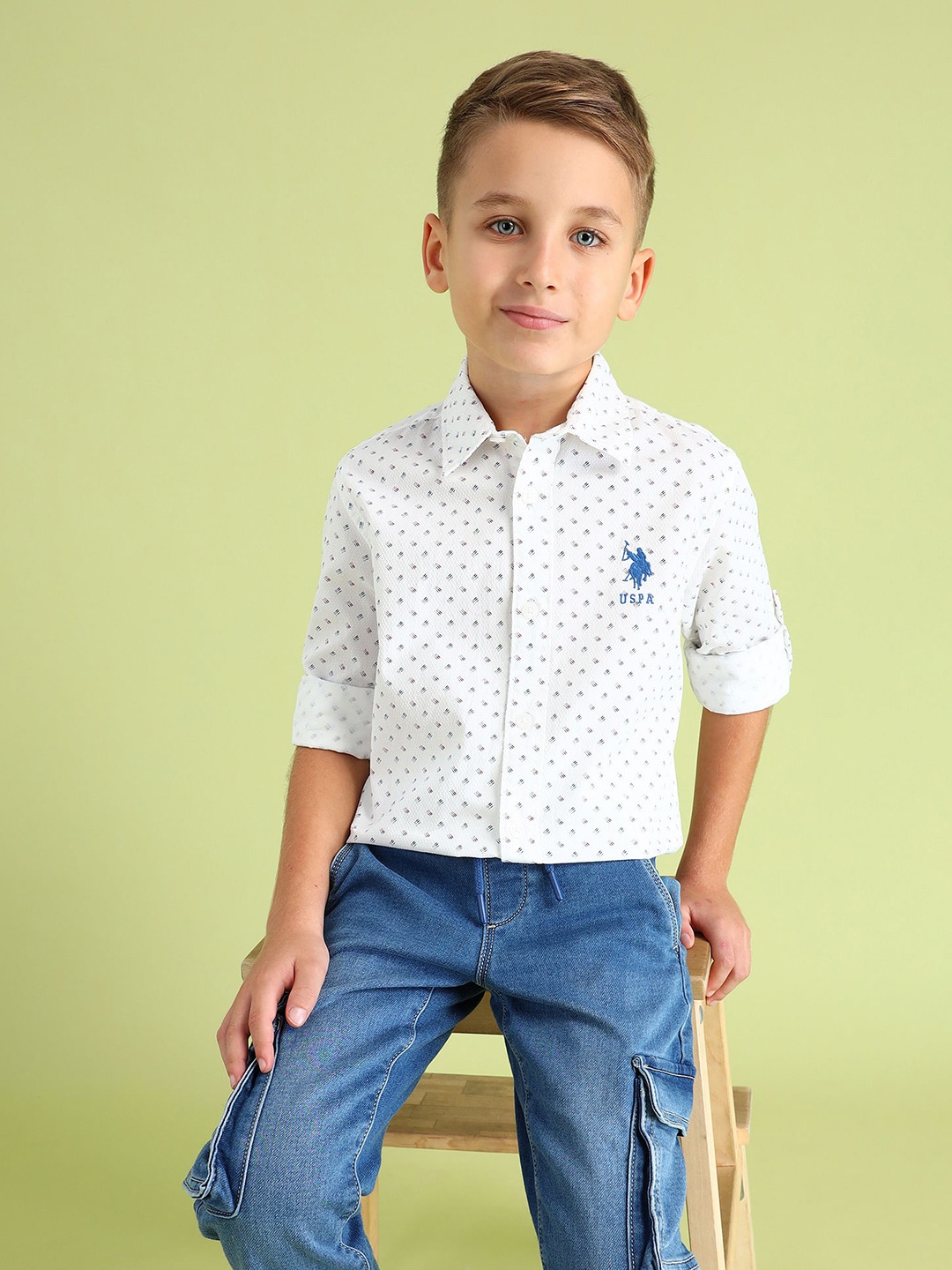 

U.S. Polo Assn. Kids Boys Printed Pure Cotton Casual Shirt, White