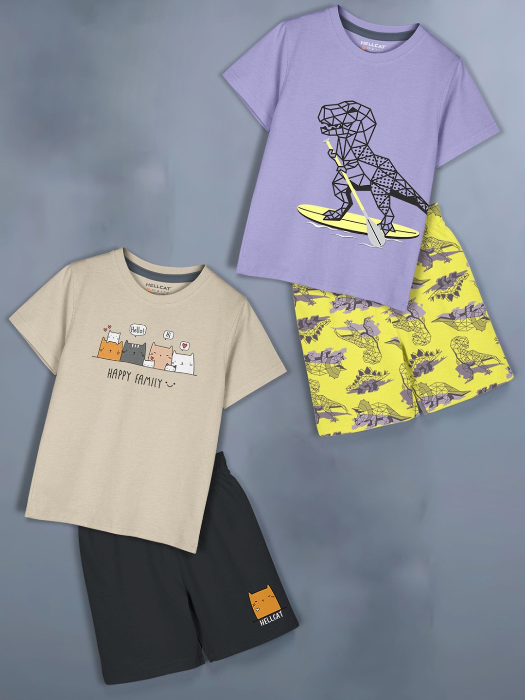 

HELLCAT Girls Printed T-shirt with Shorts, Purple