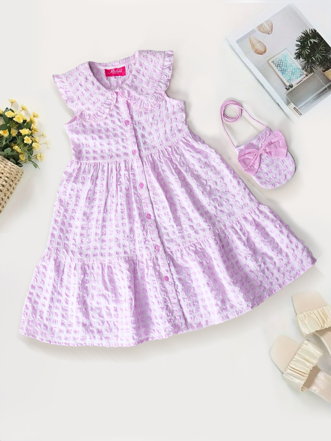 

pspeaches Floral Checked Fit & Flare Dress, Lavender