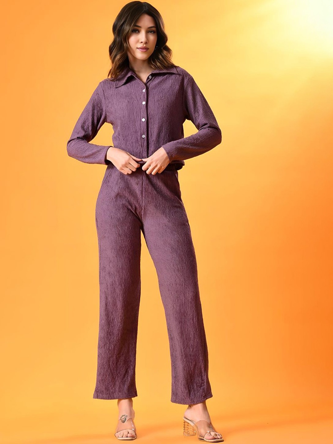 

CLAFOUTIS Shirt Collar Shirt & Trousers With Top Co-Ords, Lavender