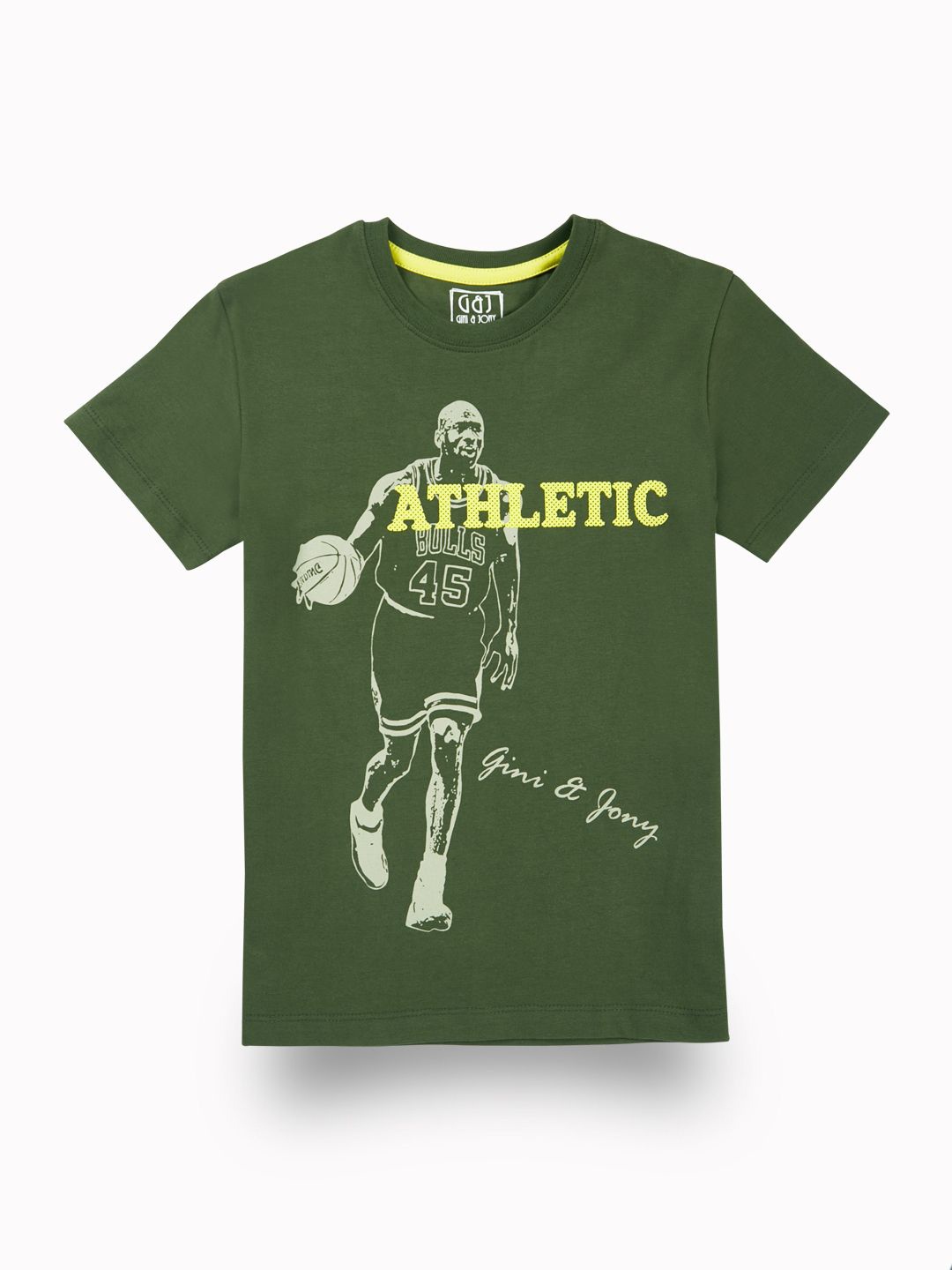 

Gini and Jony Boys Printed Raw Edge T-shirt, Green