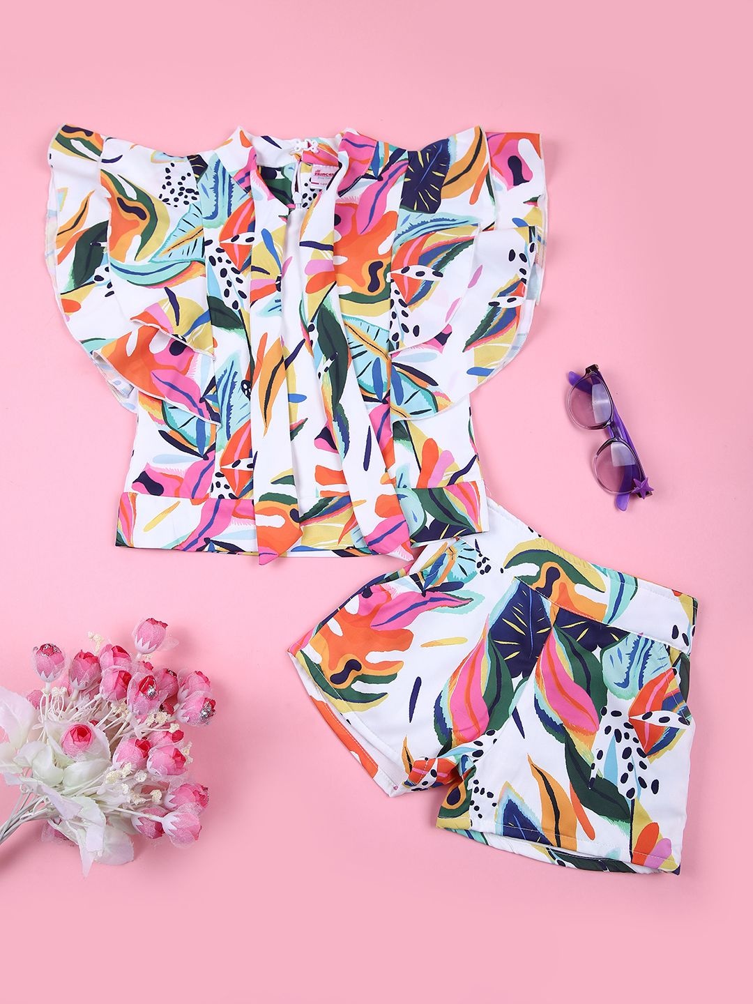 

V-Mart Girls Printed Top with Shorts, Off white