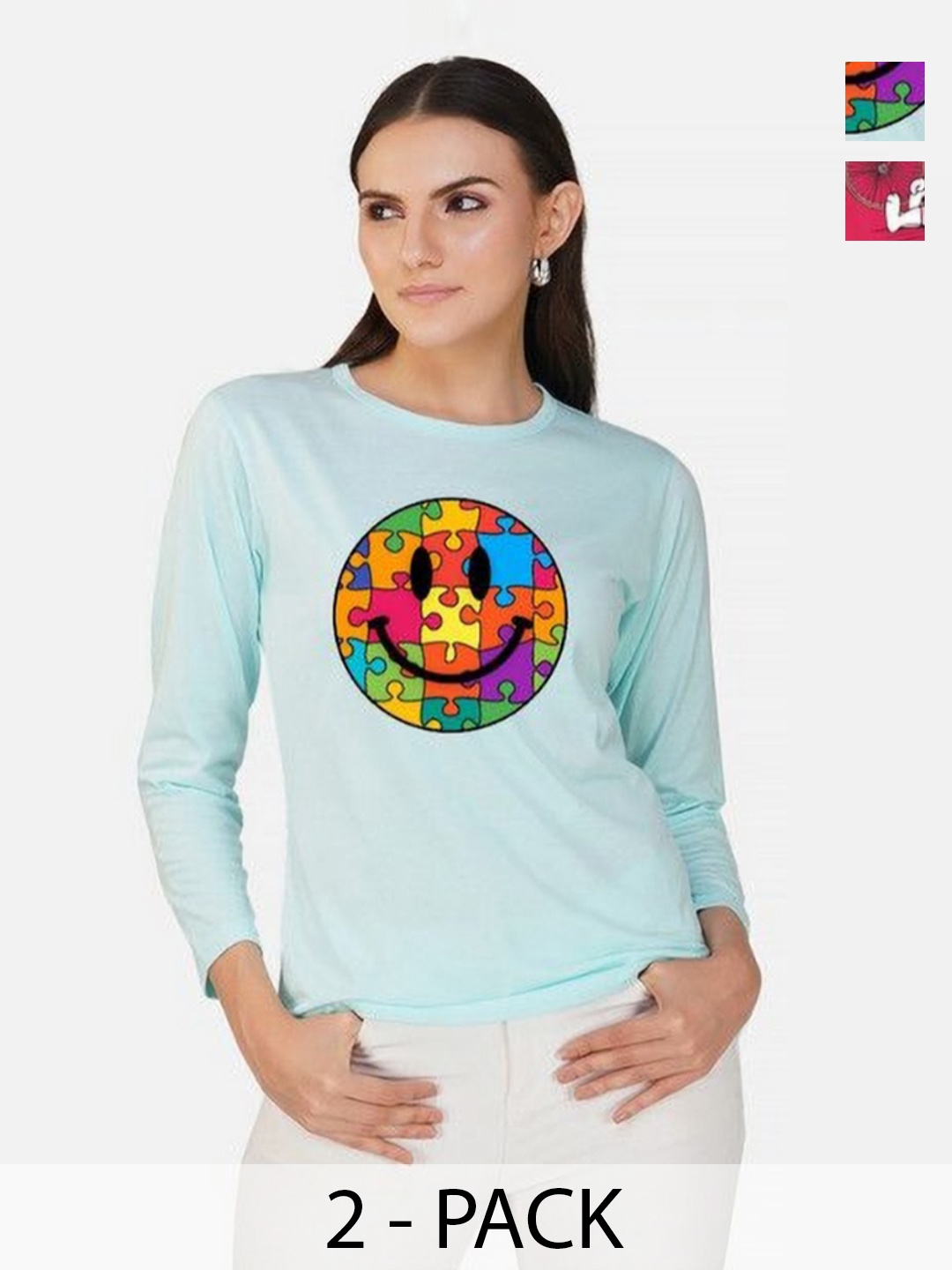 

Metronaut Women 2 Printed Bio Finish Applique T-shirt, Turquoise blue