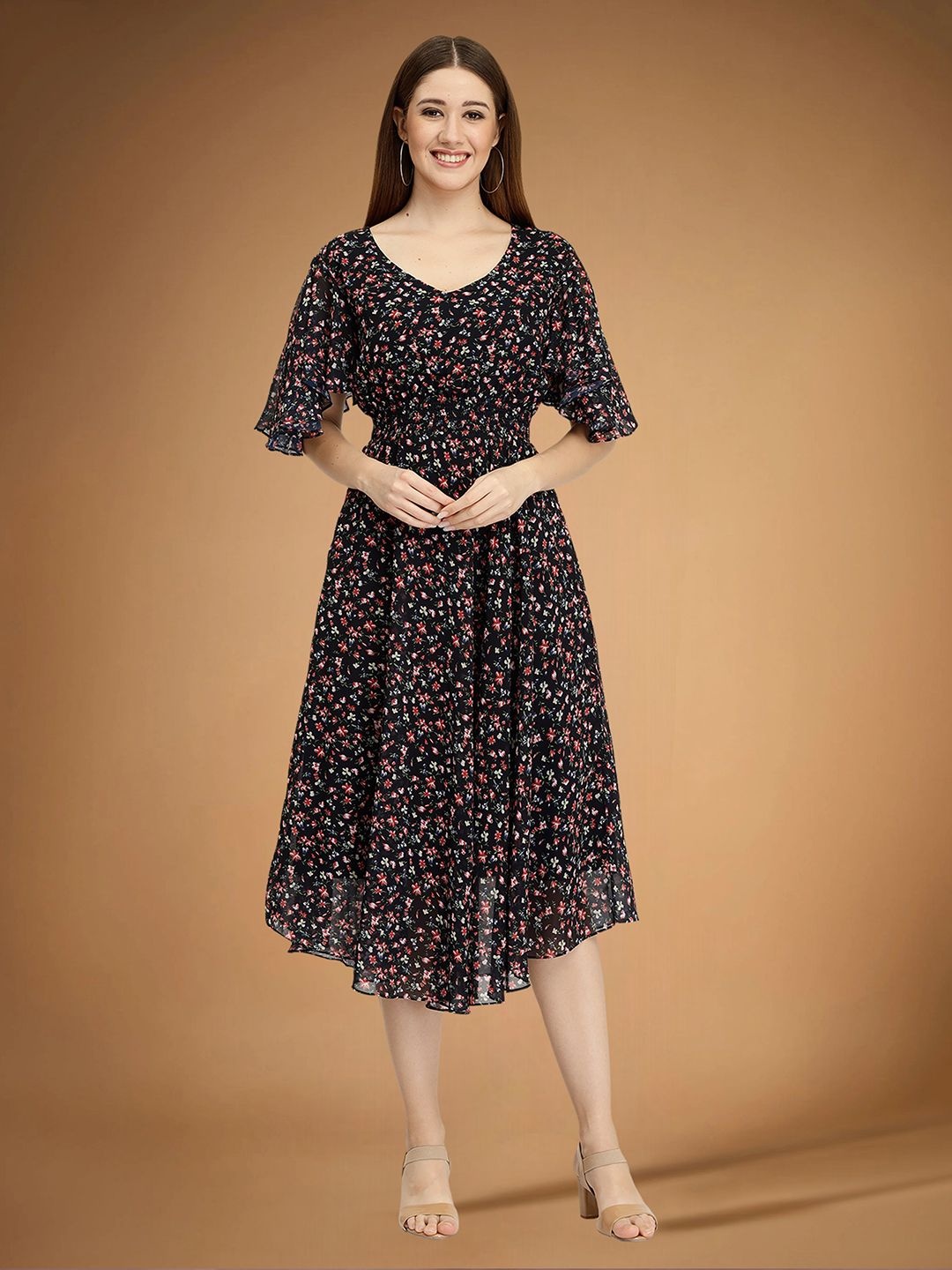 

Moda Rapido Floral Print Applique Fit & Flare Dress, Multi