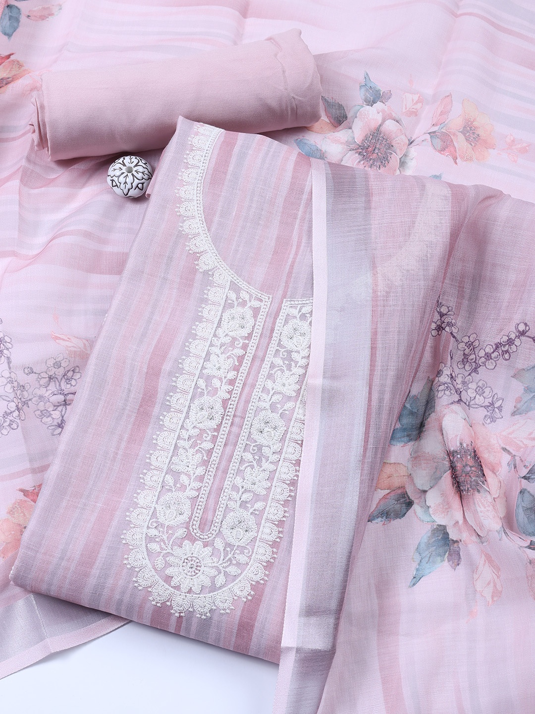 

Meena Bazaar Printed Linen Unstitched Dress Material, Peach