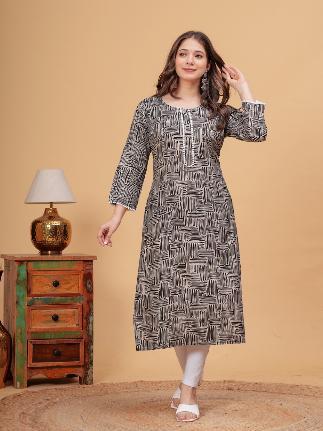 

Metronaut Floral Print Applique A-Line Dress, Black