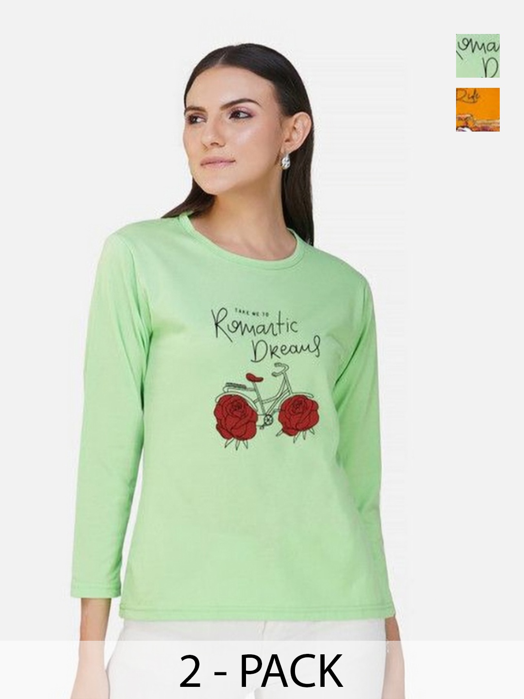 

Metronaut Women 2 Printed Bio Finish Applique T-shirt, Mustard