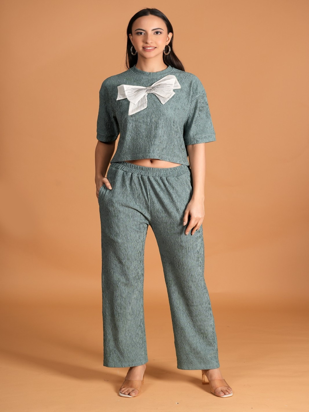 

BAESD Self Design Pure Cotton Top With Trousers Co-Ords, Green