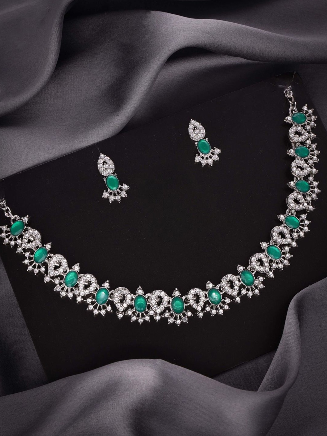 

DIVASTRI Set Of 2 Silver Plated American Diamond Studded Jewellery Sets