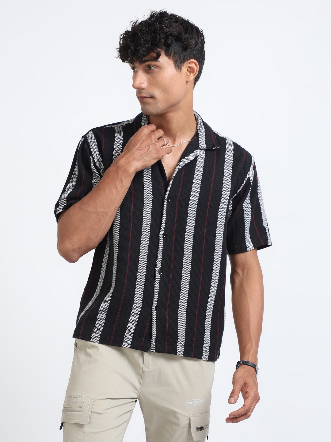 

THE BEETEL HOUSE Men Relaxed Opaque Striped Casual Shirt, Black