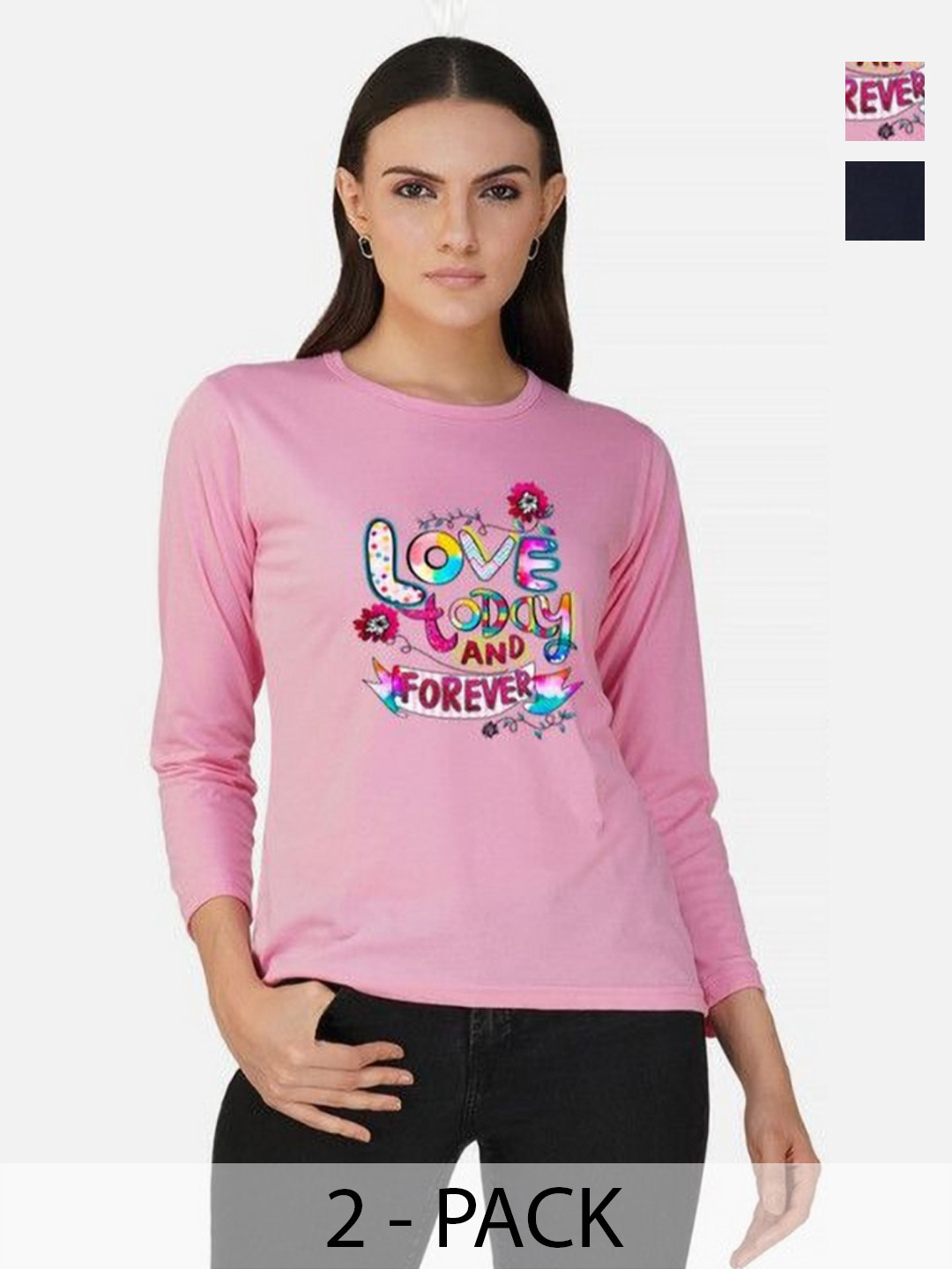 

Metronaut Women 2 Printed Bio Finish Applique T-shirt, Pink