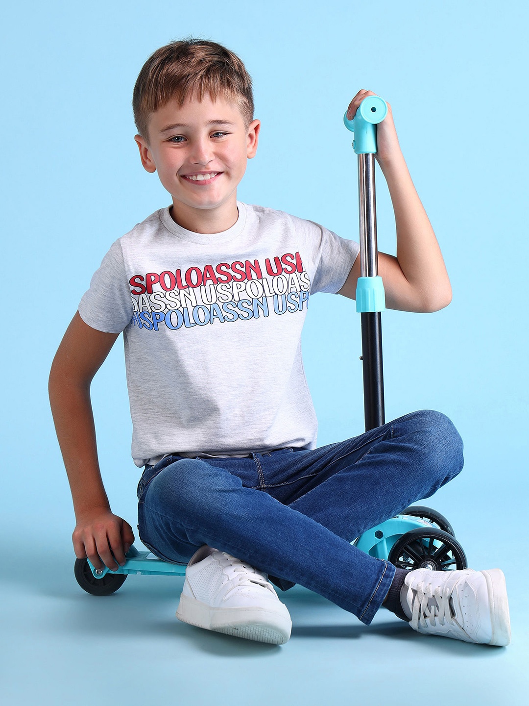 

U.S. Polo Assn. Kids Boys Brand Logo Printed Pure Cotton T-shirt, Grey