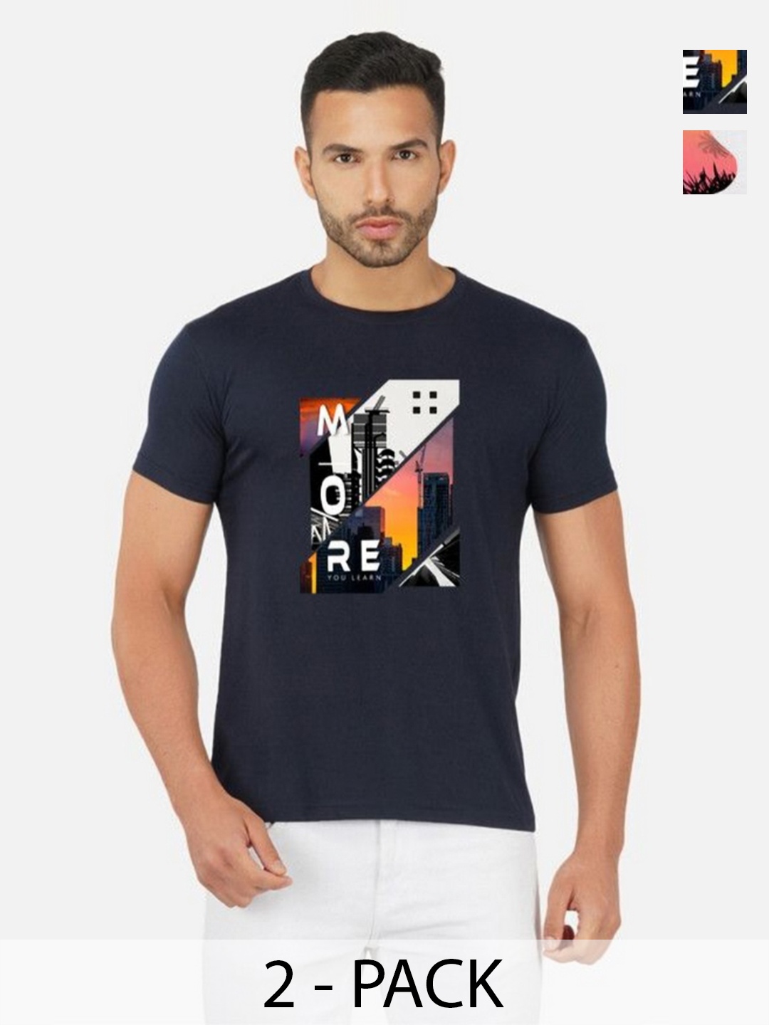 

GLOBAL NOMAD Men 2 Printed Bio Finish Applique T-shirt, Navy blue
