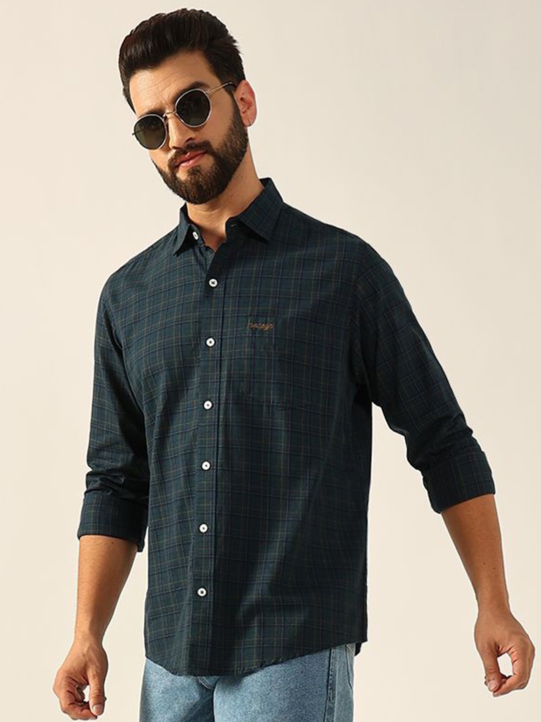 

ENSPYR Men Opaque Checked Casual Shirt, Grey