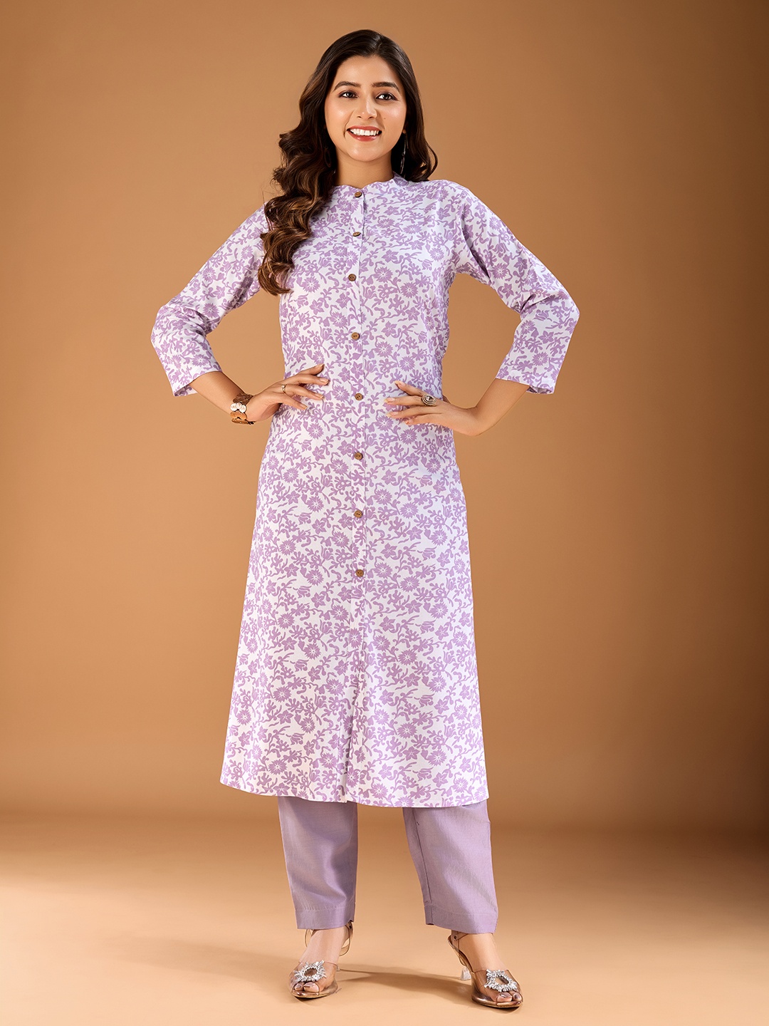 

MASSTANI BY INDDUS Women Floral Printed Floral Kurta, Mauve