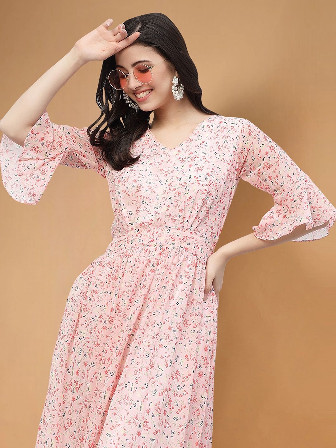 

Moda Rapido Floral Print Applique Fit & Flare Dress, Pink