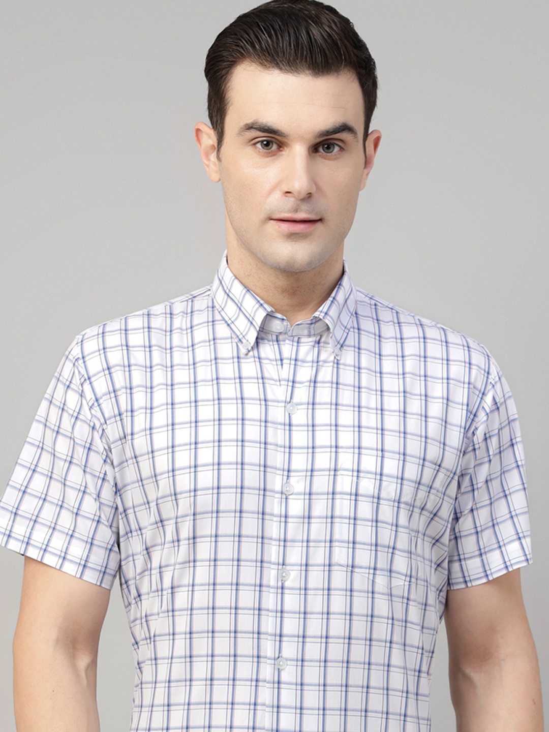 

Hancock Men Standard Slim Fit Windowpane Checks Opaque Checked Formal Shirt, White