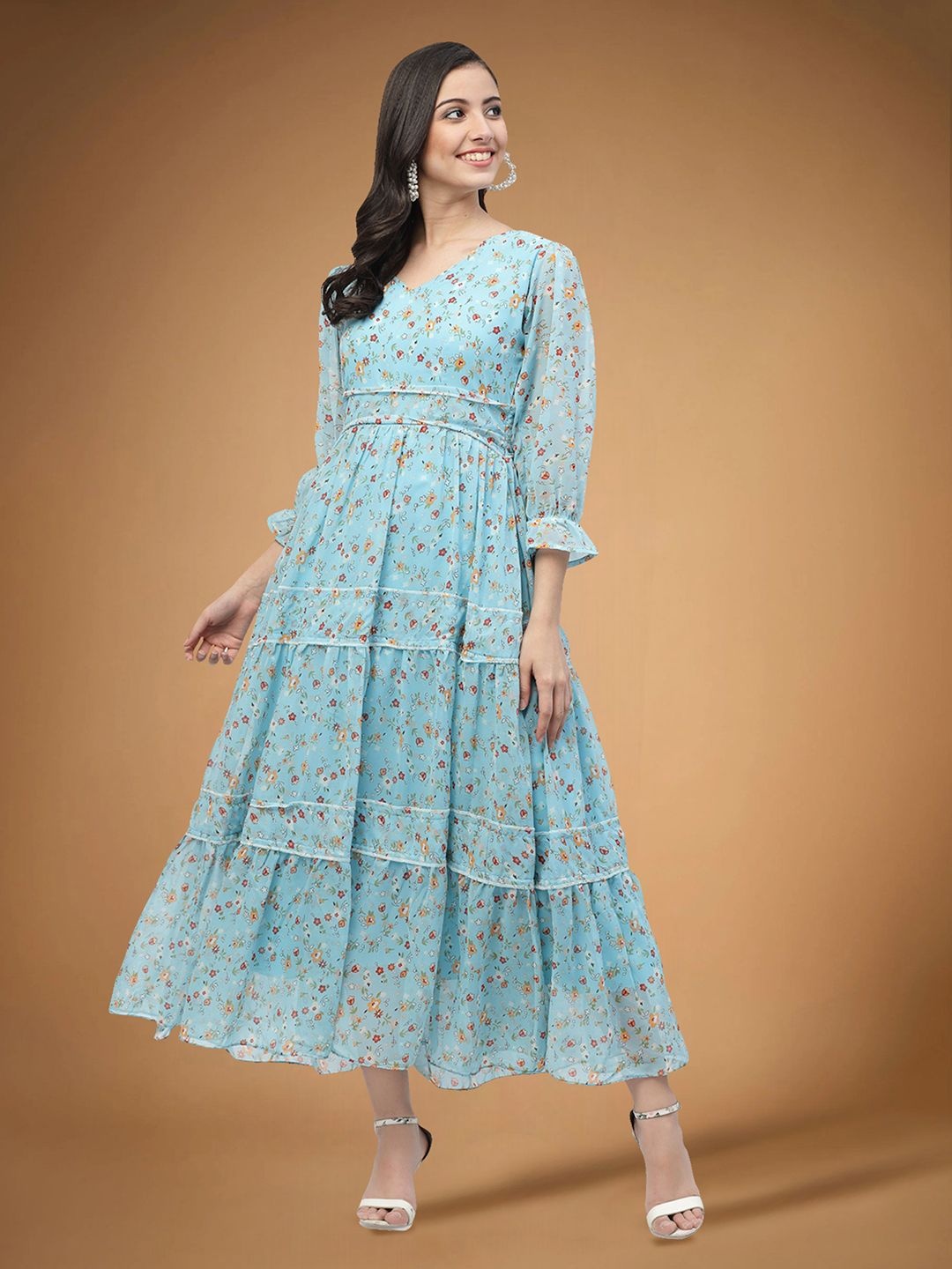 

Moda Rapido Floral Print Applique Fit & Flare Dress, Blue