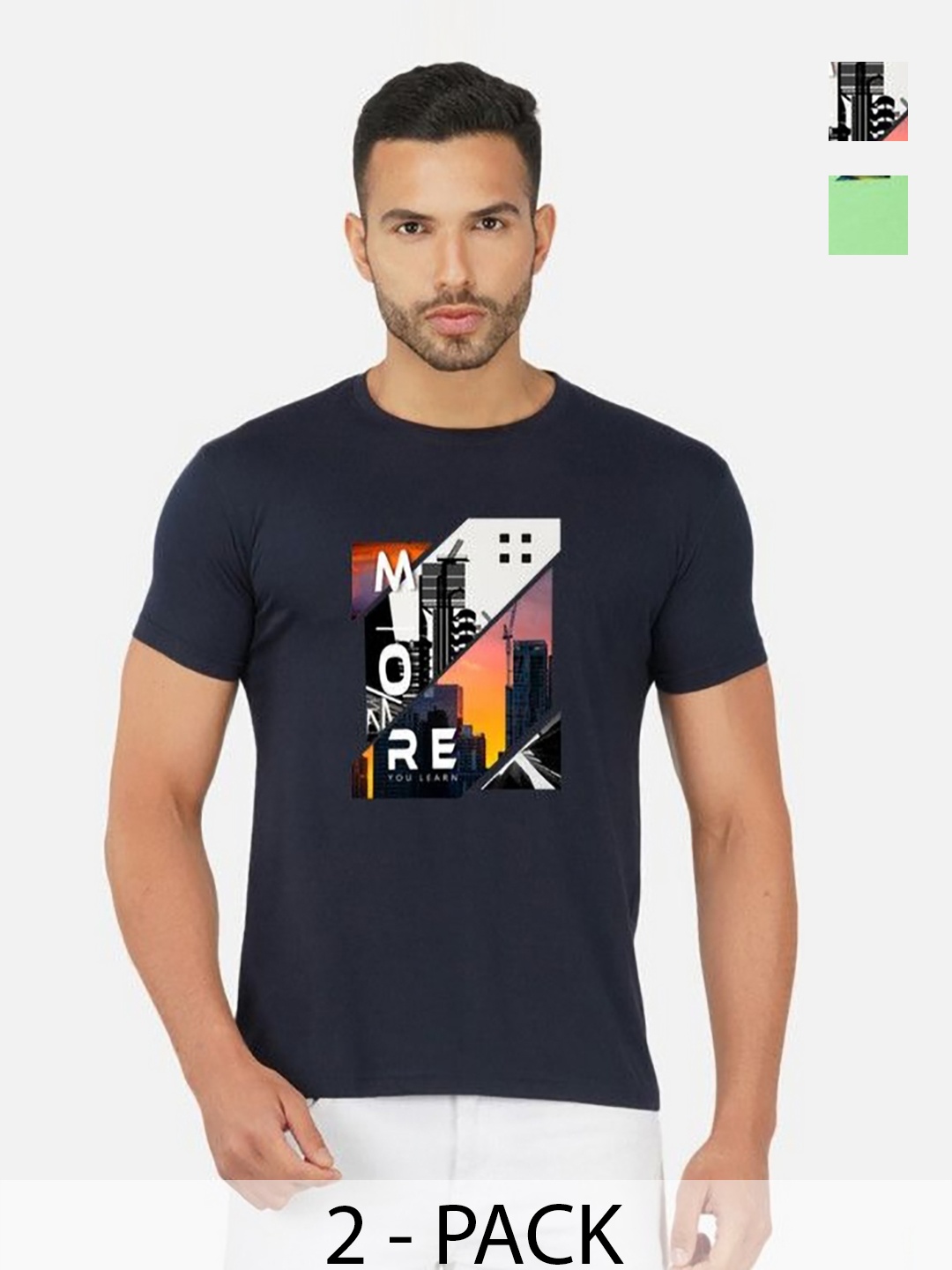 

GLOBAL NOMAD Men 2 Printed Bio Finish Applique T-shirt, Navy blue