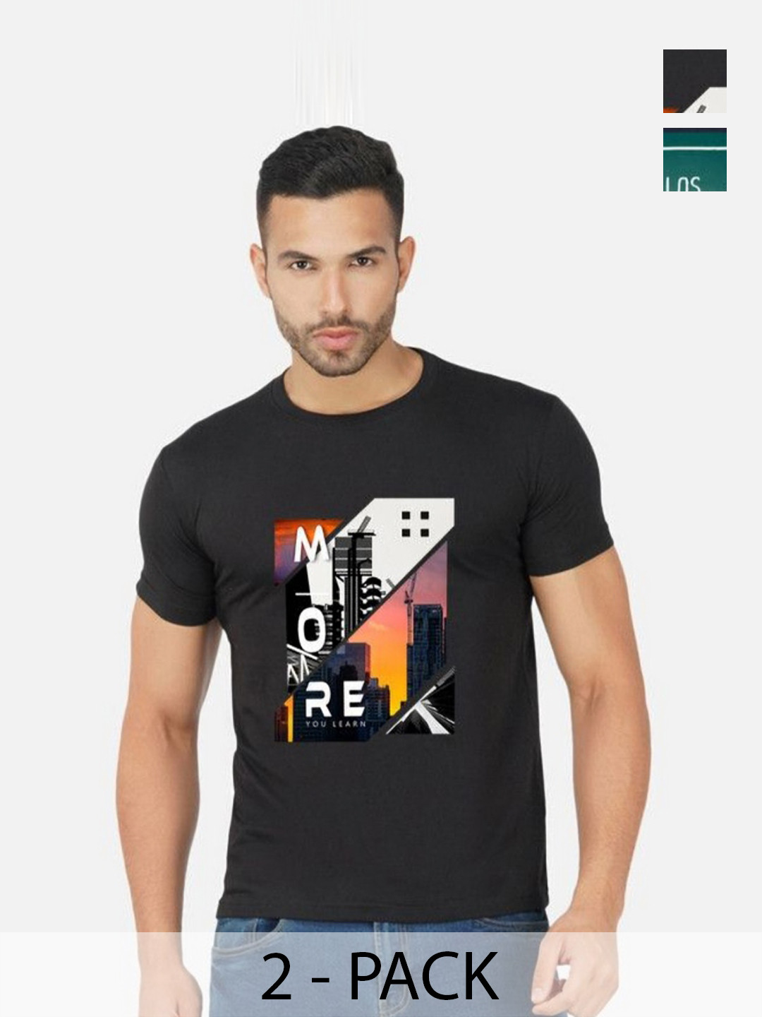 

GLOBAL NOMAD Men 2 Printed Bio Finish T-shirt, Black