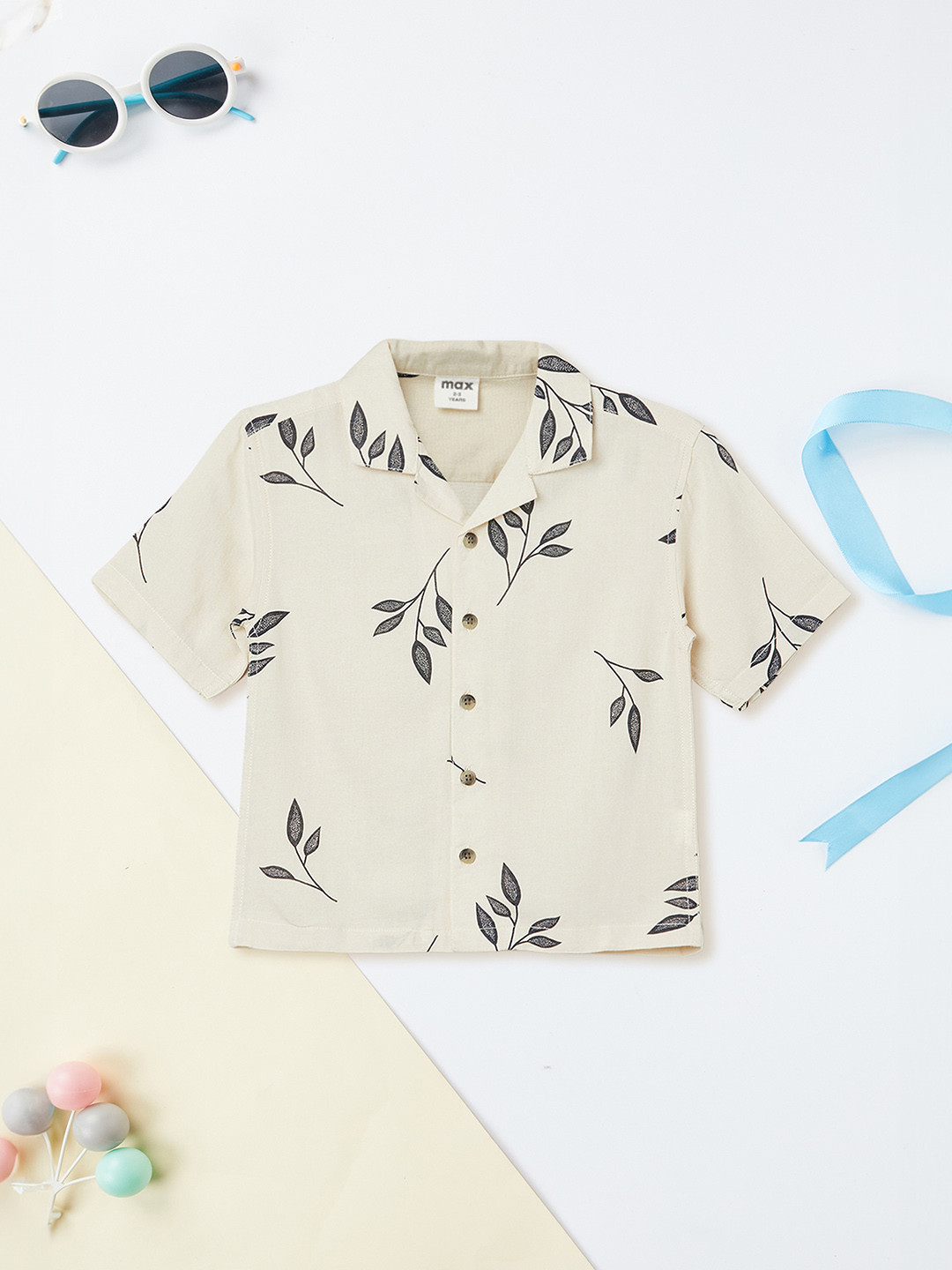 

max Boys Opaque Printed Casual Shirt, Beige