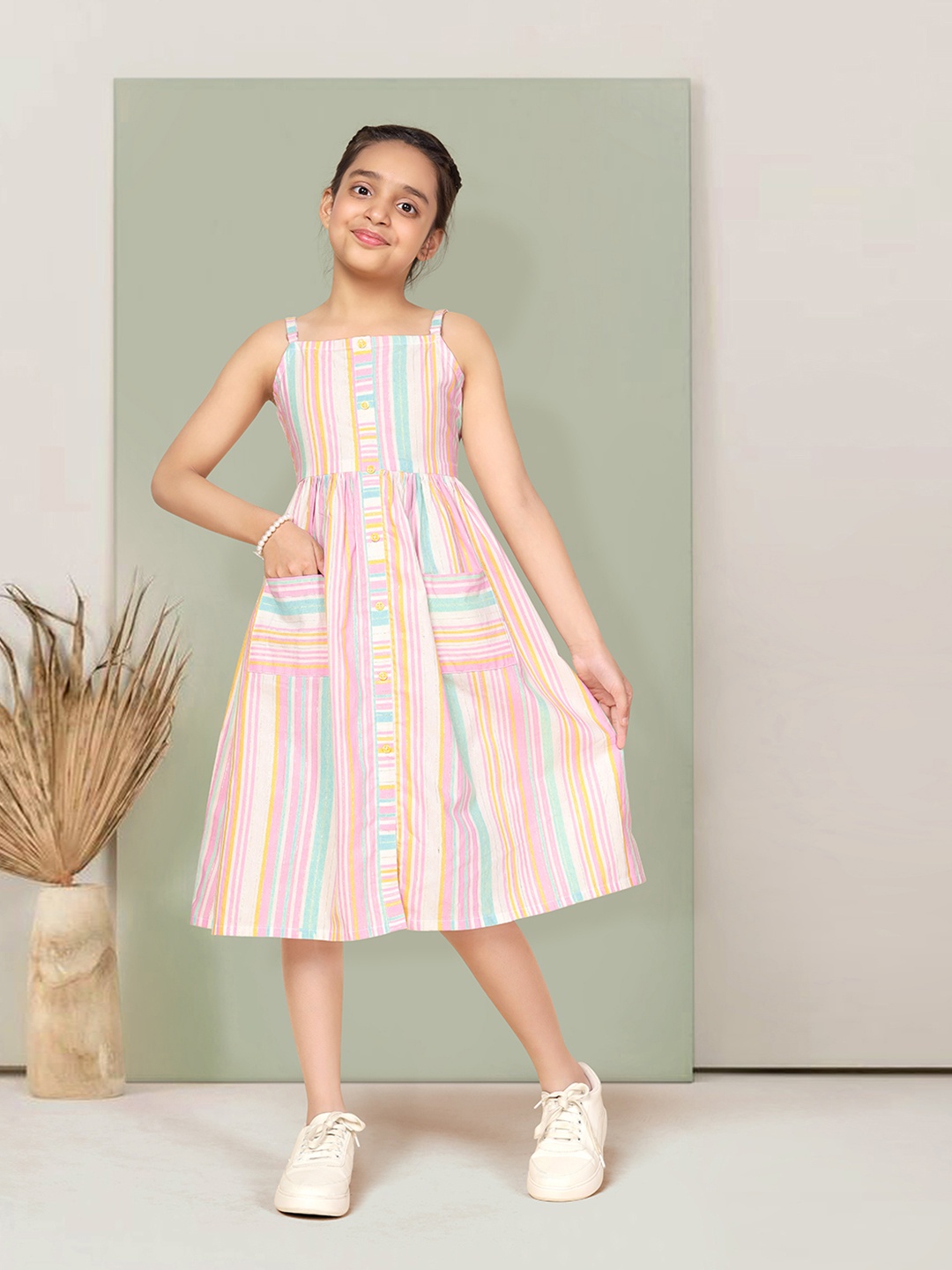 

YK Striped Fit & Flare Dress, Multi