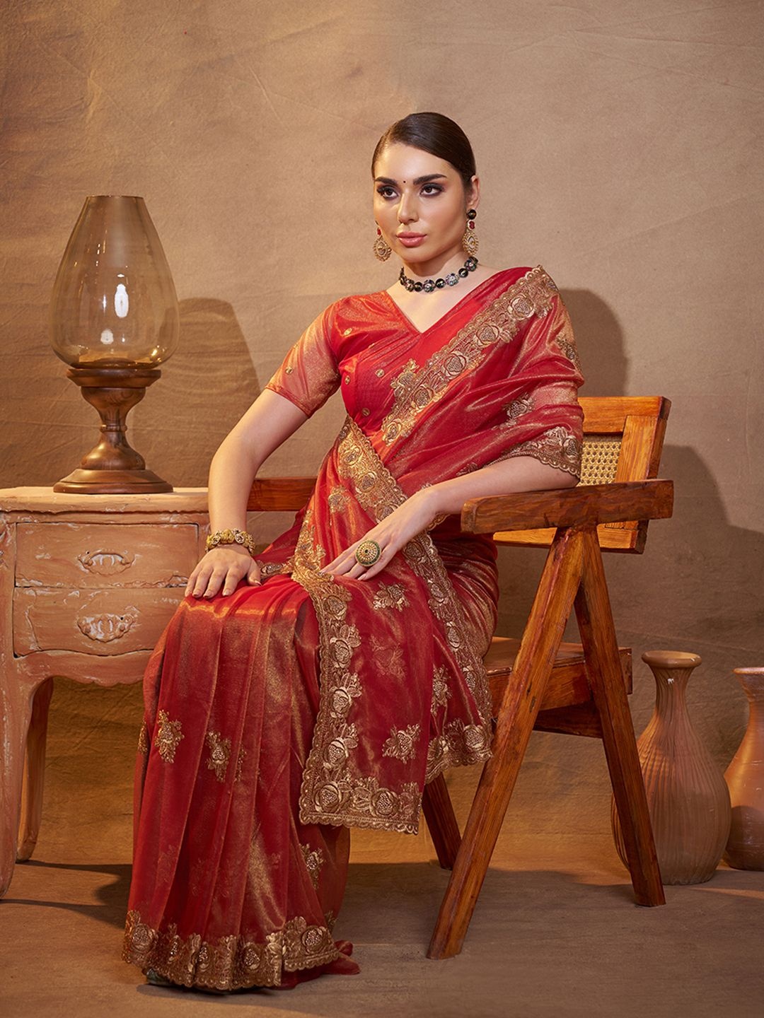 

Mitera Embellished Embroidered Organza Saree, Metallic
