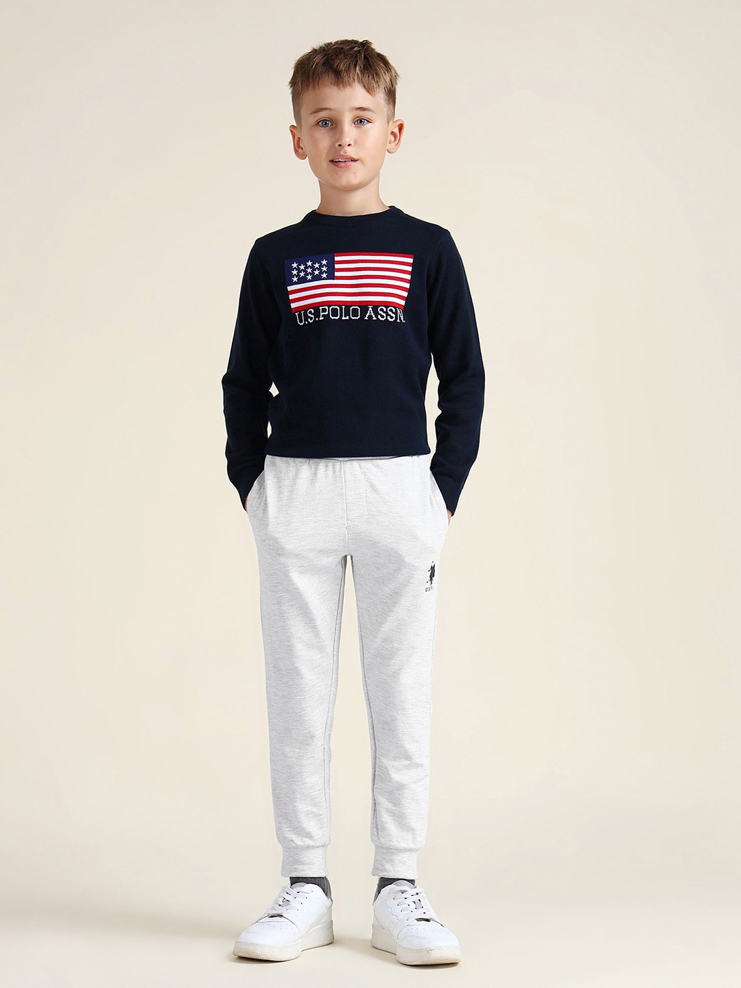 

U.S. Polo Assn. Kids Boys Brand Logo Printed Cotton Joggers, Grey