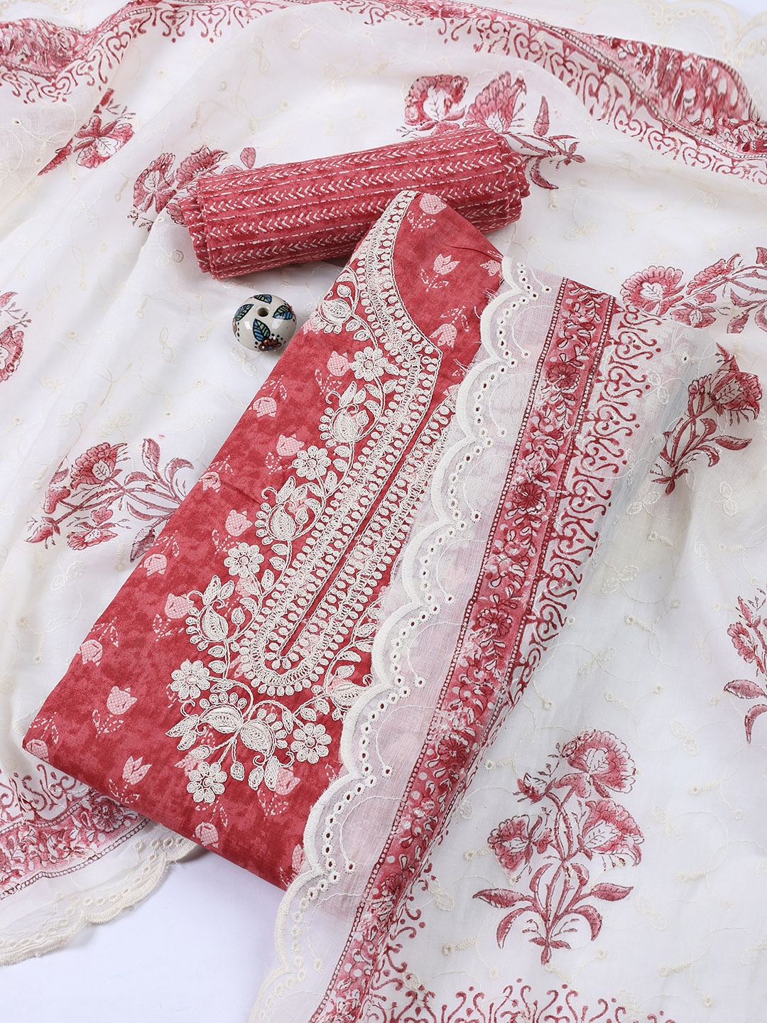 

Meena Bazaar Printed Unstitched Dress Material, Pink